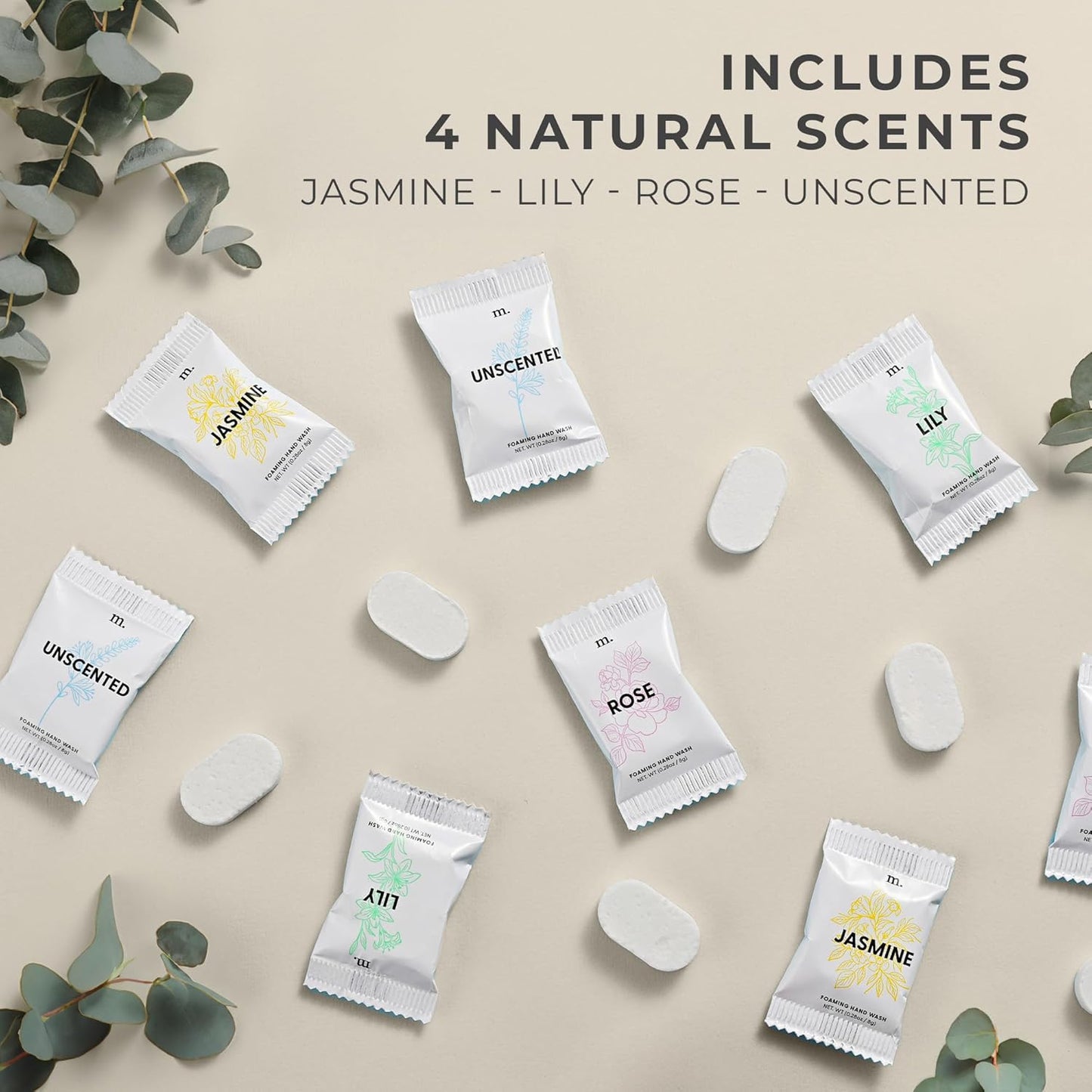 MaisoNovo 14 oz Clear Glass Foaming Soap Dispenser with White Pump + Mixed 4 Pack Foaming Hand Soap Refill Tablets