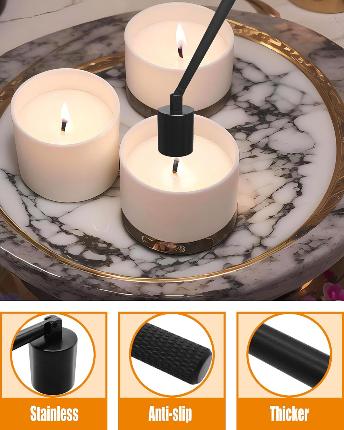 4 in1 Candle Accessory Set with Rechargeable Candle Lighter, Candle Wick Trimmer, Candle Wick Snuffer, Candle Wick Dipper, Candle Care Kit (Matte Black)