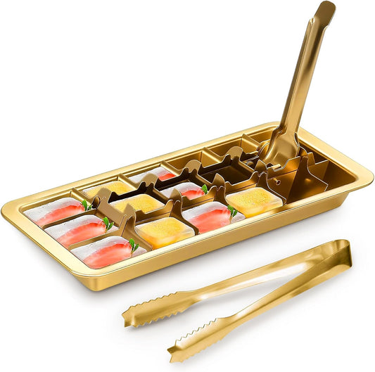 Professional Ice Cube Tray Gold-color, 18-Slot Stainless Steel, Heavy Duty Metal Freezer Mold with Lever Release, Bar & Kitchen Use, Send Goods from Local Warehouse