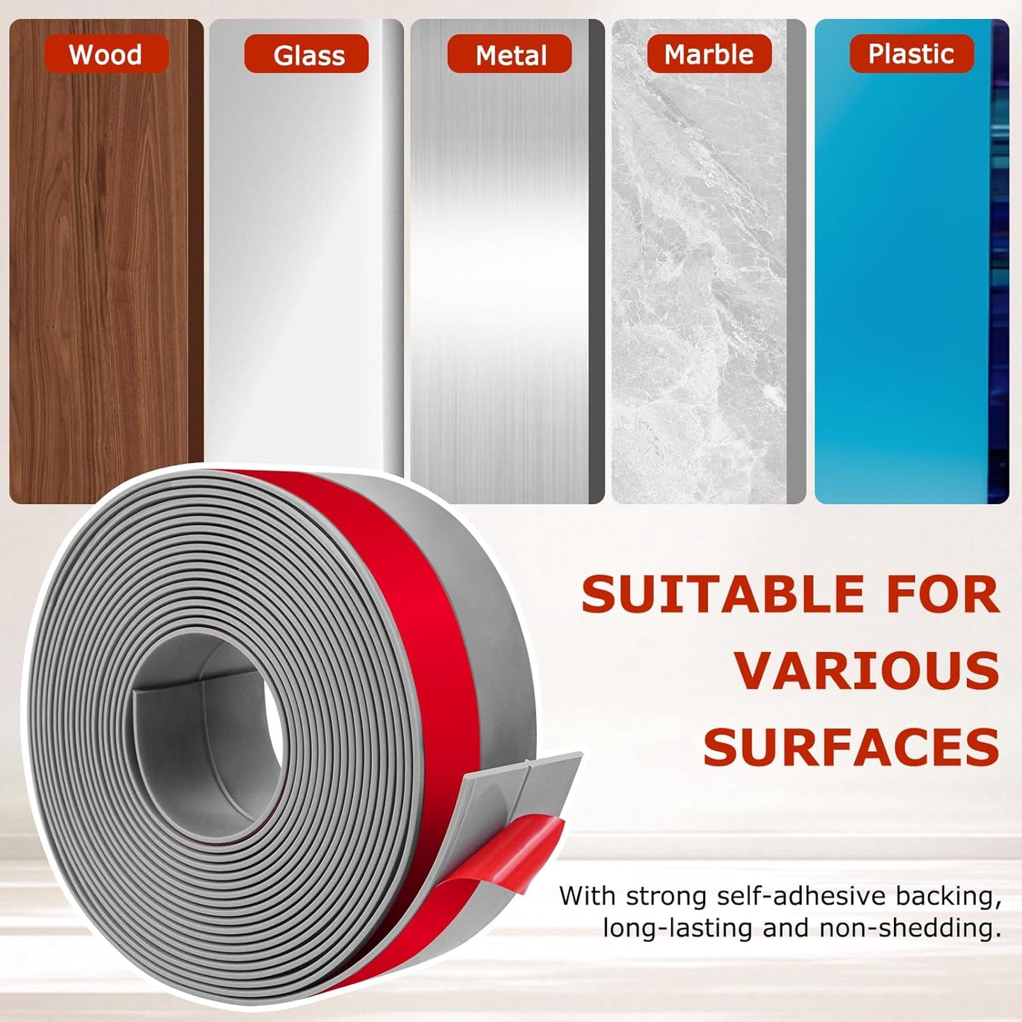 Weather Stripping Self Adhesive Door Draft Stopper Flexible Shower Door Bottom Seal Silicone Seal Strip for Sliding Glass Windows Side Gaps (Gray, 2 Inch Wide x 20 Feet Long)