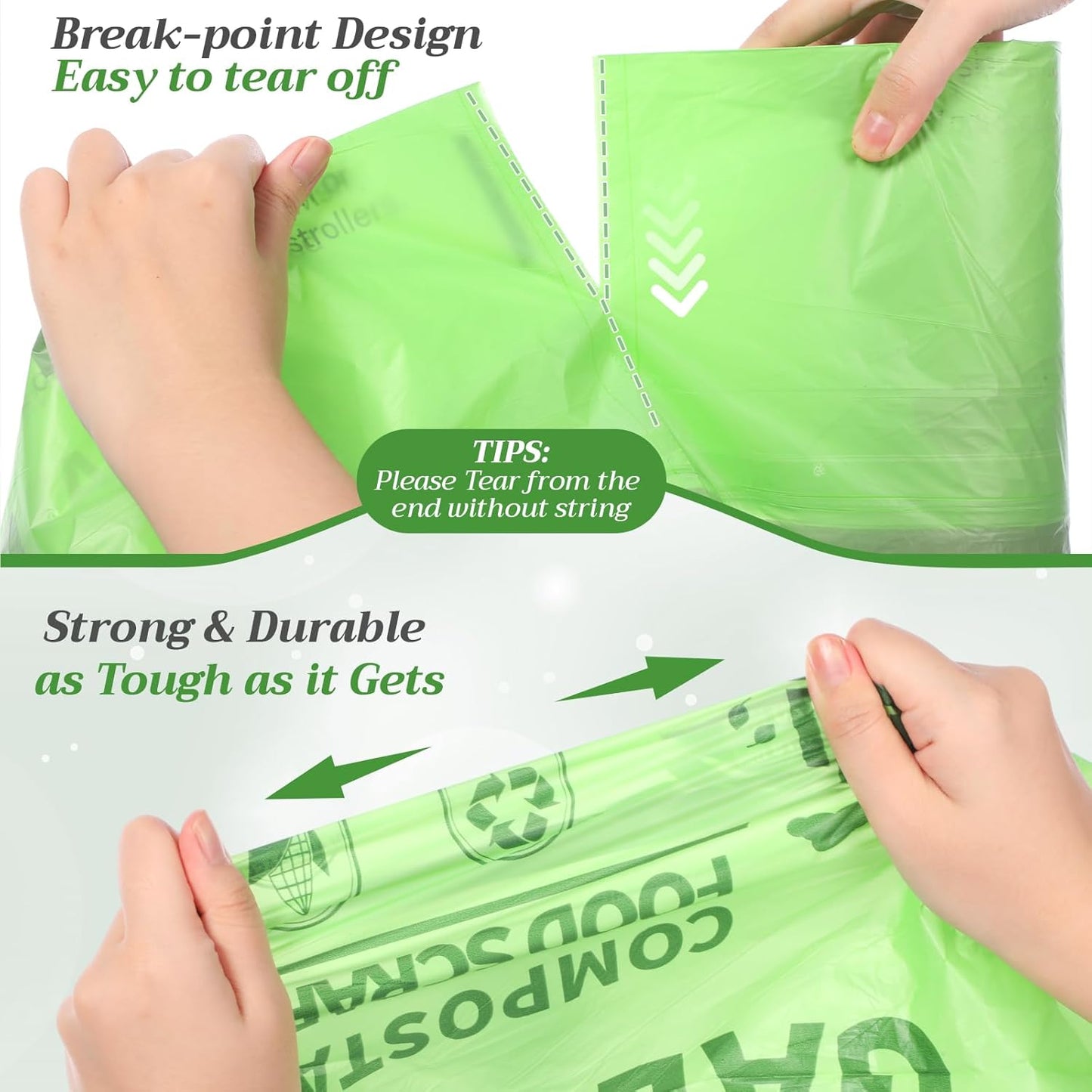 Amyhill 100 Count Compostable Kitchen Trash Bags 13 Gallon Compostable Drawstring Kitchen Waste Garbage Bags 49.2 Liter, 1.575 Mil for Bathroom Home Bedroom Office Garbage