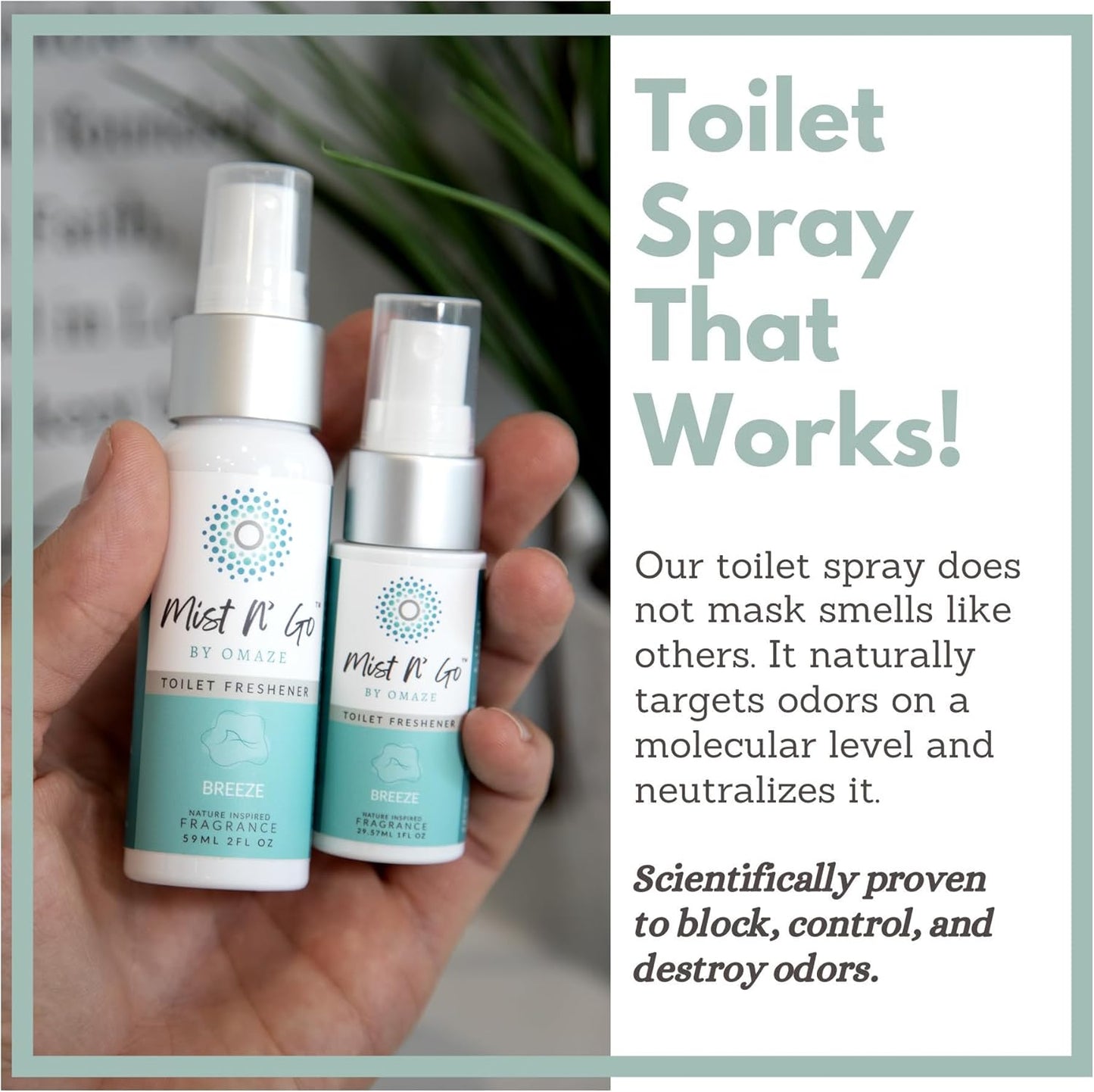 Mist N’ Go by Omaze Travel Bathroom Spray for Toilet Spray Odor Eliminator - Travel Toilet Spray for Bathroom Air Freshener Spray for Bathroom Deodorizer - Breeze Travel Size (1oz x1)