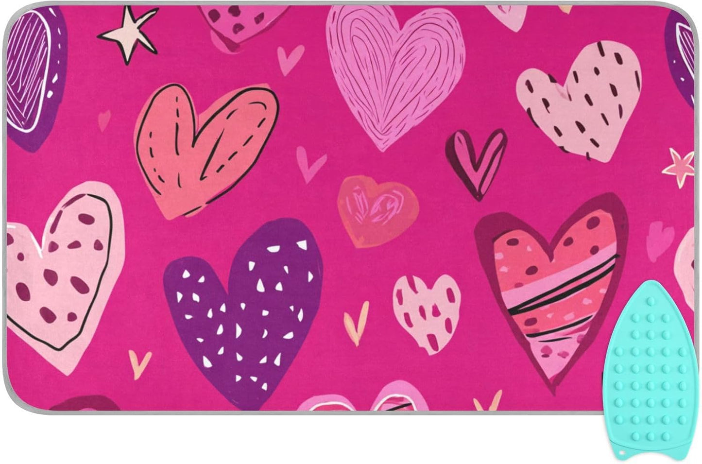 Ironing Mat Portable Ironing Pad Ironing Blanket for Table Top Heat Resistance Double-Side Using Travel Large 47.2 x 27.6 Inch Foldable Lightweight Hot Pink Doodle Hearts Stars
