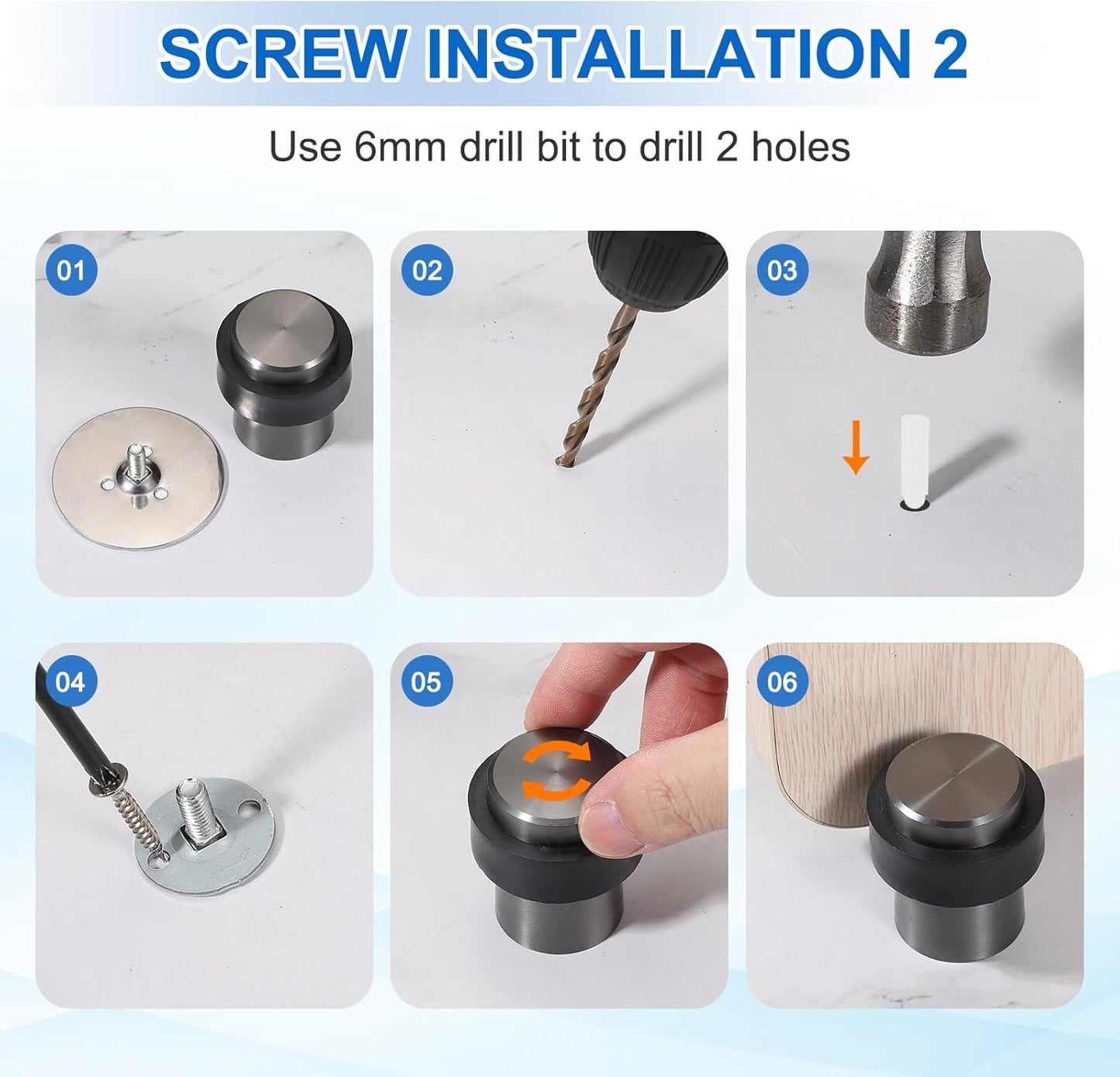 PATIKIL 2Set Round Door Stoppers, 46mm Stainless Steel Door Stop Doorstop Wedge Metal Cylinder Self Adhesive with Screw for Bottom of Door Floor Inside, Bronze