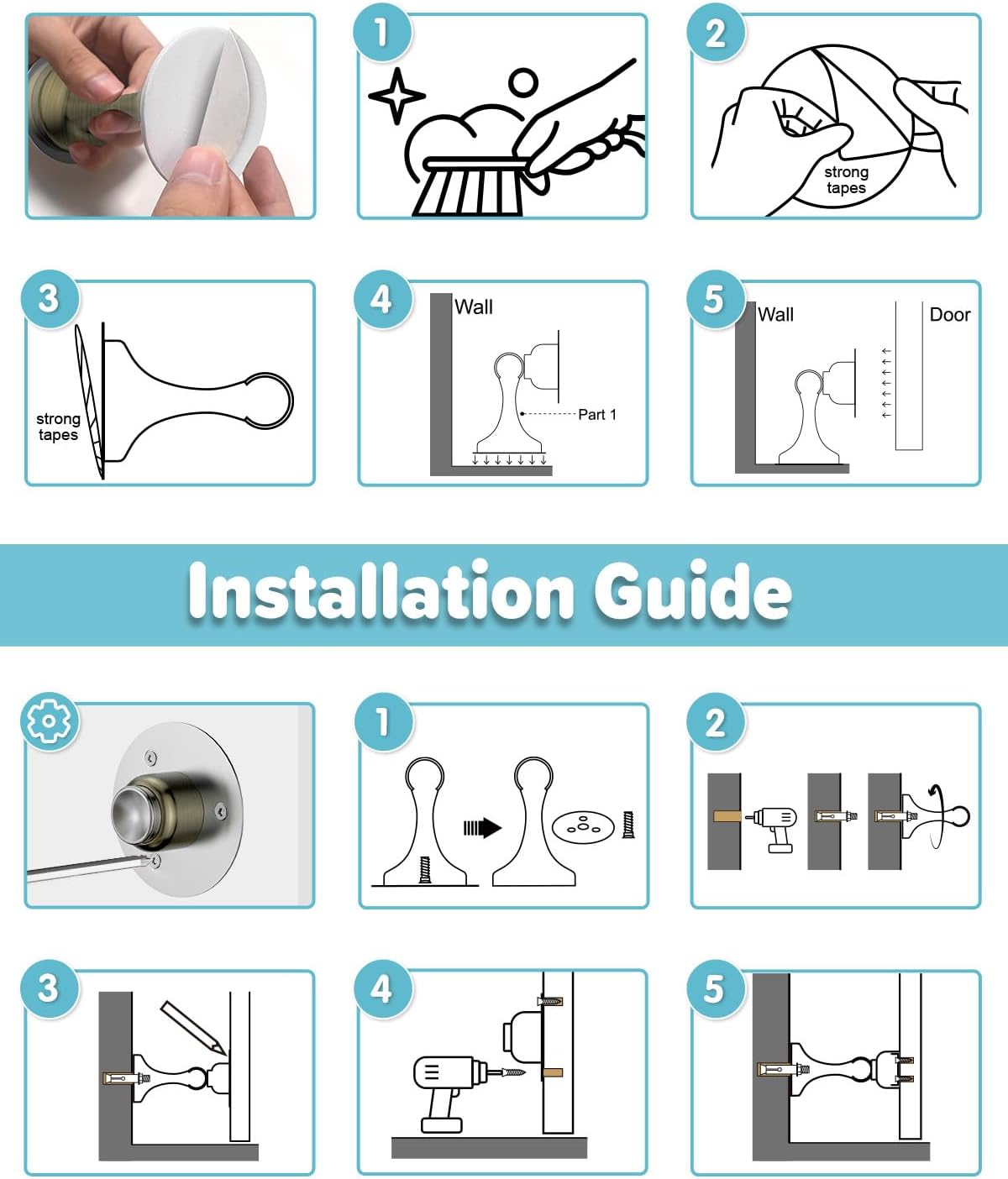 Door Stoppers Magnetic Door Catch - 2 Pack Stainless Steel Heavy Duty Door Stops for Bottom of Door, Wall & Floor Mounting No-Drill Strong Adhesive & Screws, Door Holder to Keep Door Open,Bronze