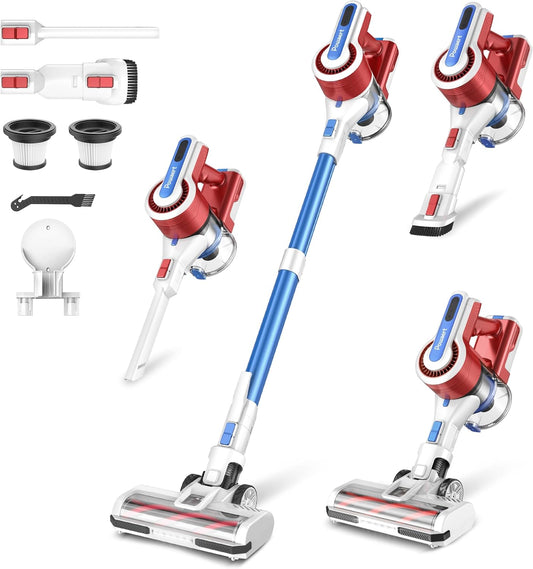 Cordless Vacuum Cleaner for Home, 45Kpa Lightweight Stick Vacuum with Powerful Suction, Rechargeable Battery Up to 50mins, Handheld Vacuum Cleaners for Hardwood Floors, Carpets, Pet Hair - Red