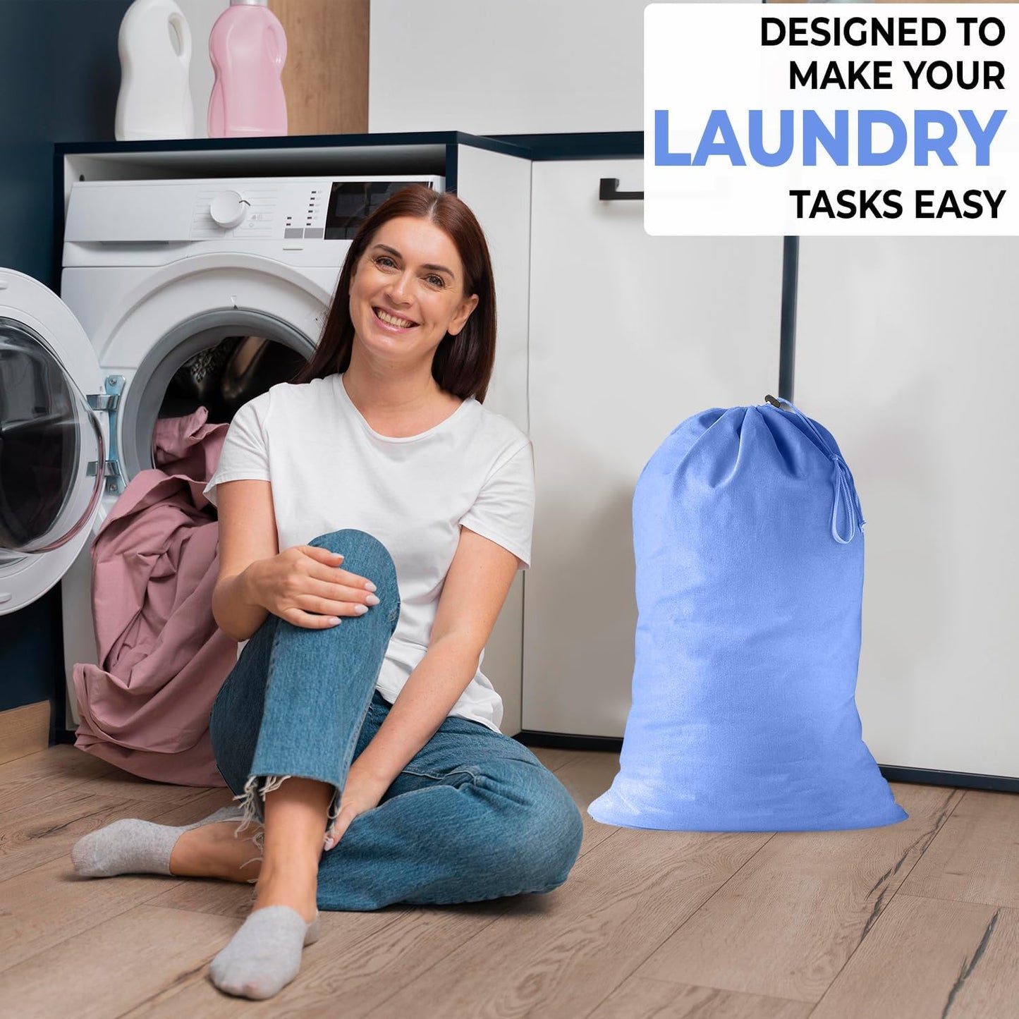 2 Pack - Extra Large Cotton Laundry Bag, Heavy Duty Large Laundry Bags 24 x 36 inch XL Drawstring Travel Organizer Bag Fit Hamper Basket Camp (BLUE, Pack of 2)