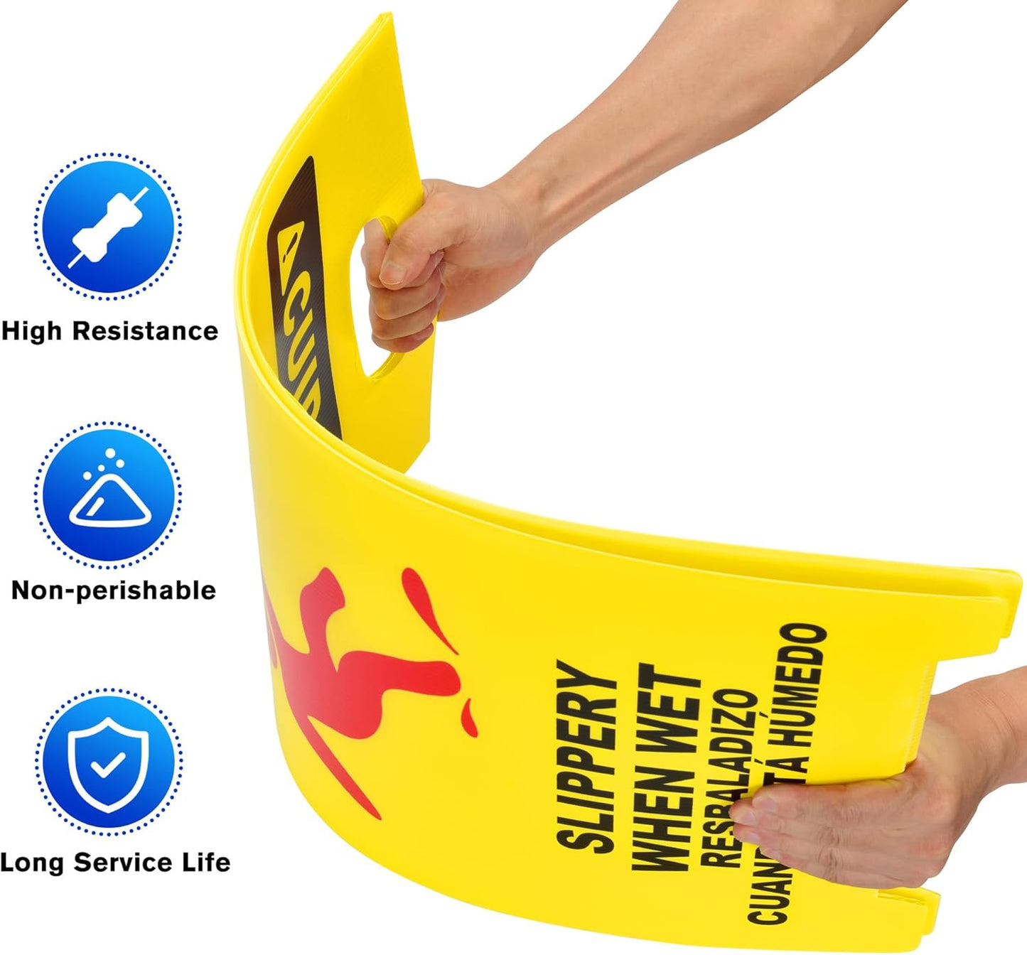 MATTHEW CLEANING 25'' Industrial Wet Floor Sign 6 Pack 2-Sided Durable Corrugated Plastic Birght Yellow Multilingual Warning Signs Commercial Caution Wet Fold-out Floor Signs For Indoors