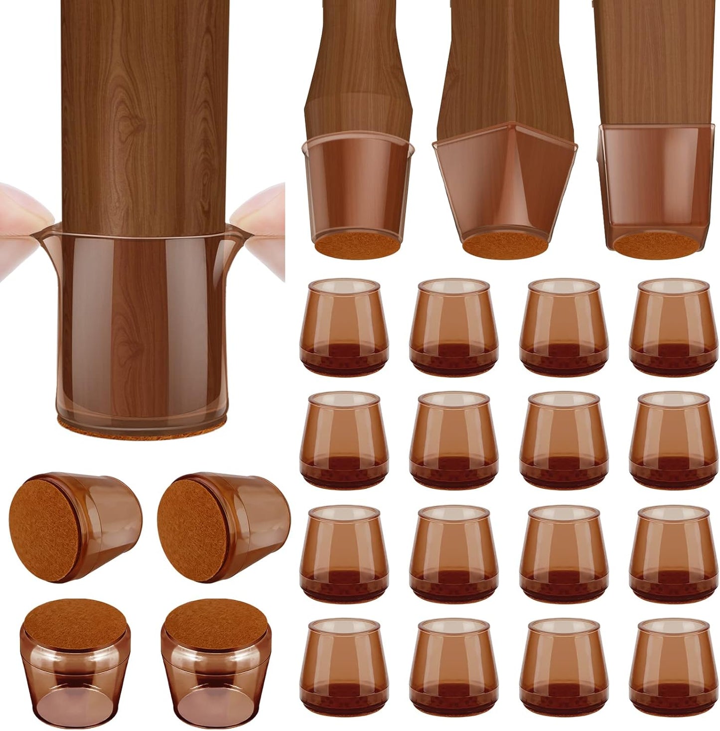 BALEINE 16 Pack Silicone Chair Leg Floor Protectors, Stool Leg Protectors Cap, Non-Slip Chair Leg Caps for Hardwood Floors (Brown & Large, 16 Pack)