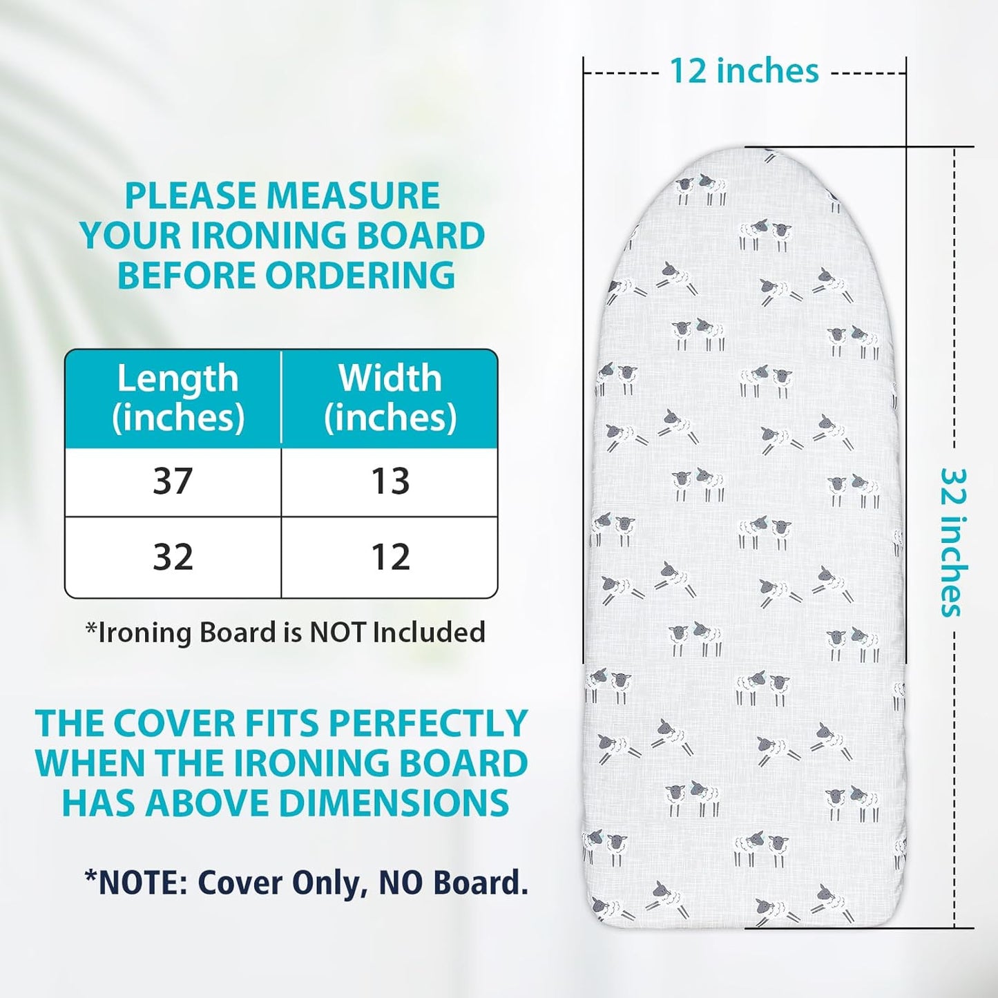 Table Top Ironing Board Cover 12 x 32 inch, 3 Layers Small Iron Board Cover, Heat Reflective Thick Padding with Elasticized Edges (Gray Sheep)