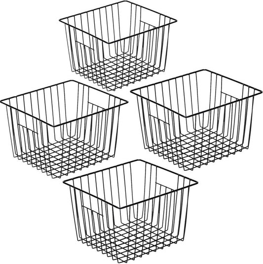 Slideep Refrigerator Freezer Organizer Wire Storage Basket , Farmhouse Food Wire Bins Container with Handles for Kitchen, Pantry, Freezer, Cabinet, Car, Bathroom Black 4 Pack