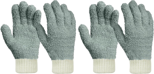 MIG4U Microfiber Dusting Gloves House Cleaning Glove for Blinds, Windows, Shutters, Furniture, and Car, Reusable Lint-Free Gray 2 Pairs S/M