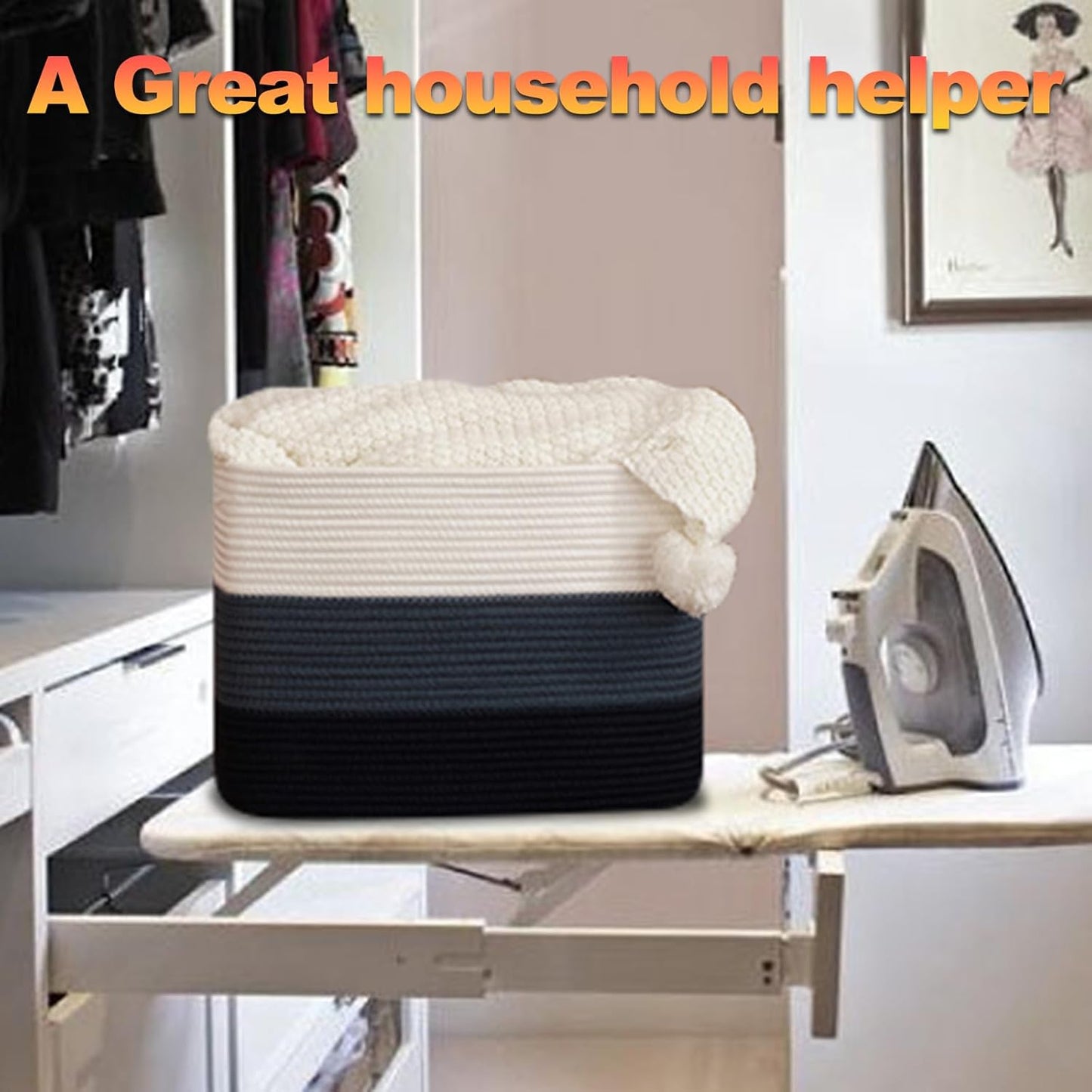 Storage Baskets for Organizing, 2 Pack Woven Basket for Storage, Rectangle Baskets for Shelves Closet Organizers, Toy Basket for Nursery Storage Living Room, Laundry Room, Bedroom (Gradient Blue)