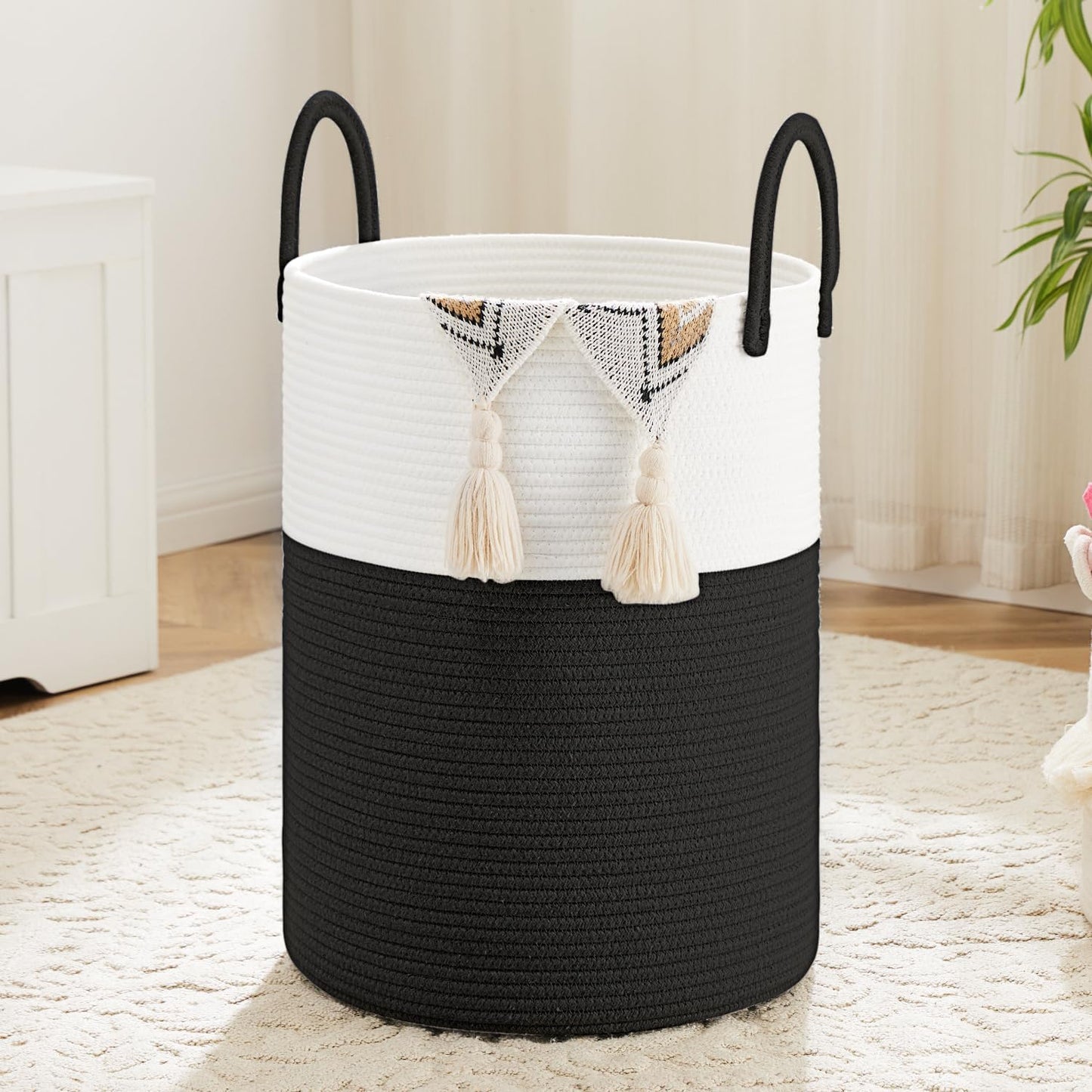 Laundry Basket,Woven Cotton Rope Laundry Hamper,100L for Decorative Storage of Dirty Clothes,Toys and Blankets in Bathroom,Baby Room and Living Room