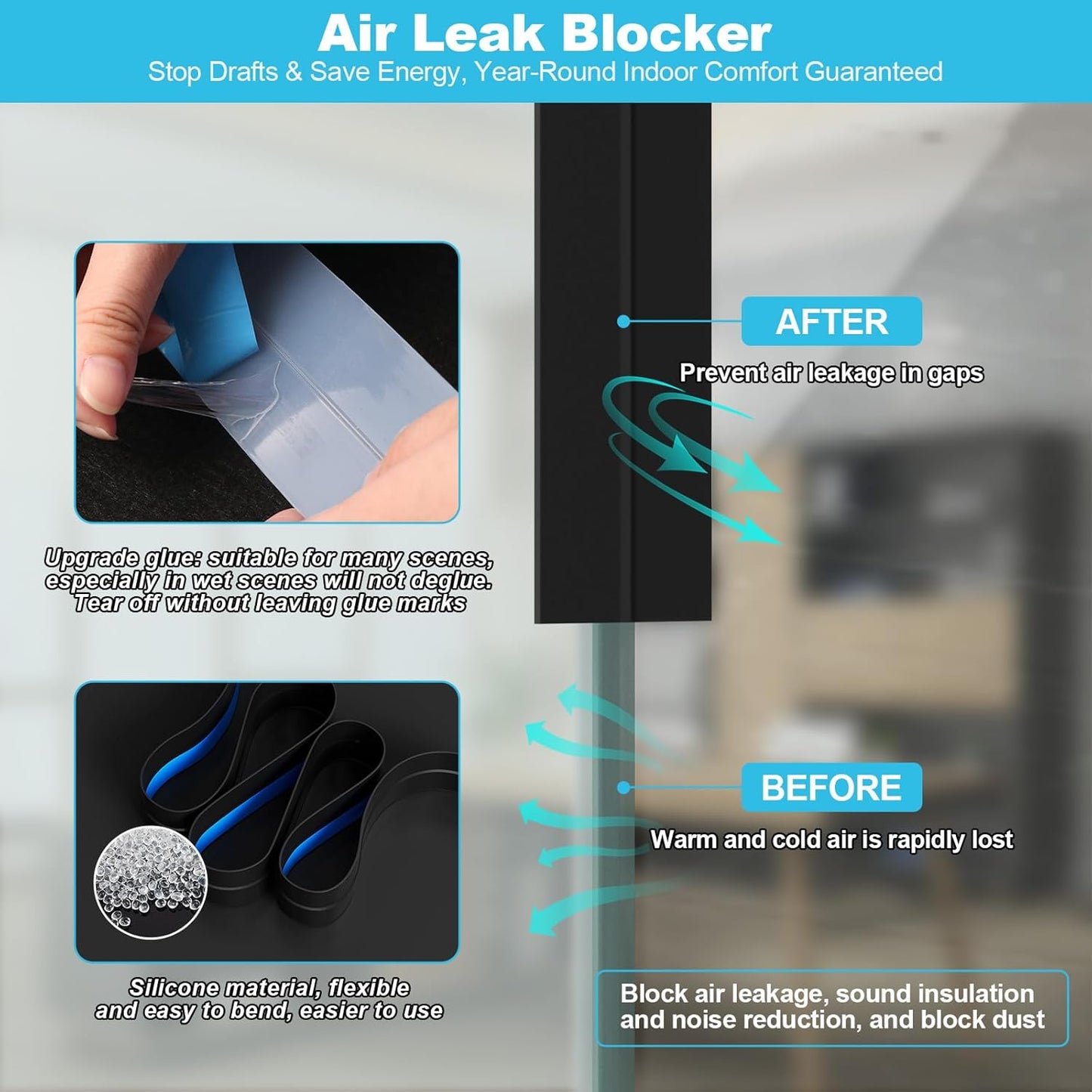 Weather Stripping Door Seal, Silicone Strip for Frame and Gaps Draft Stopper,Glass Shower Door Sweep, Black, 36 Feet x 1 Inch