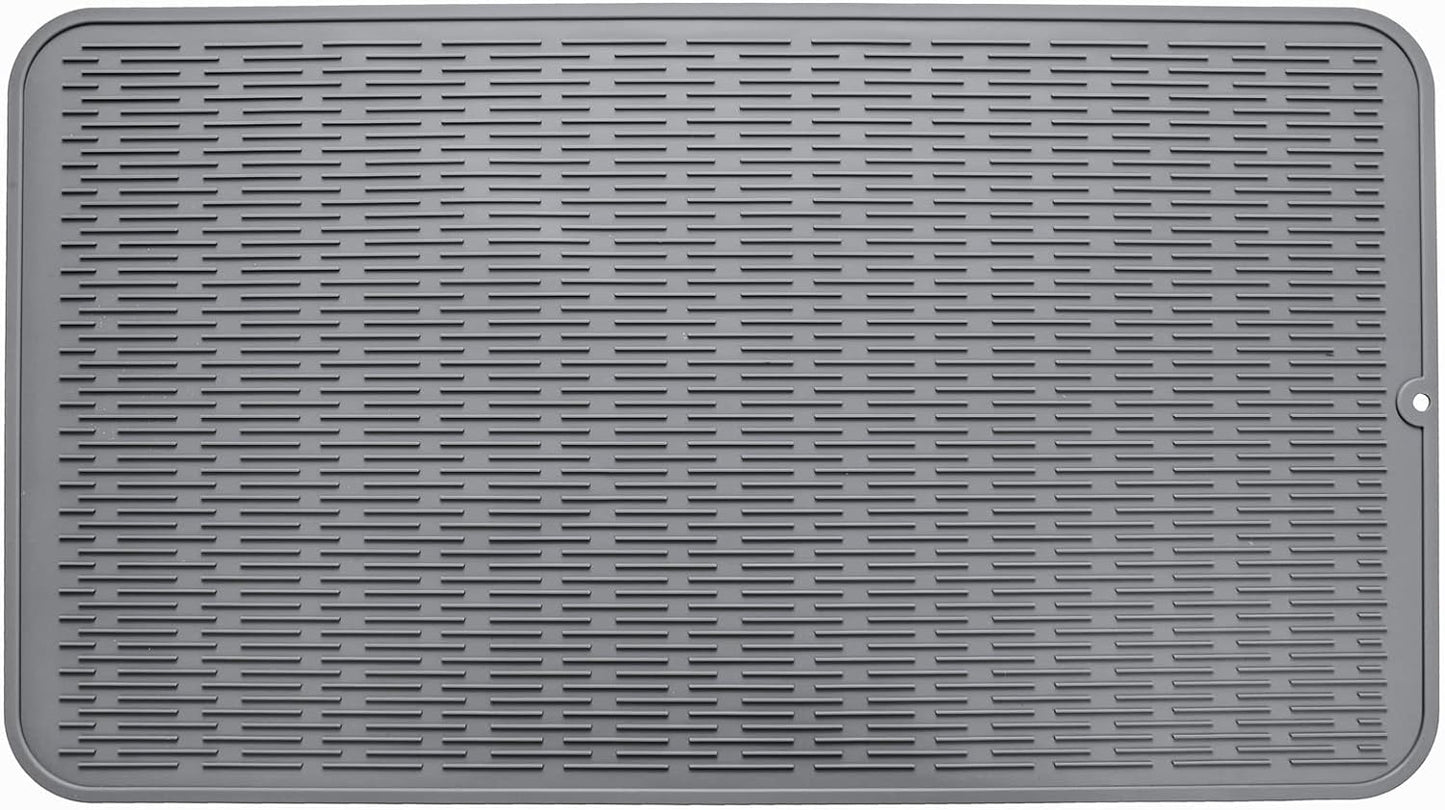 Silicone Dish Drying Mat for Multiple Usage,Easy clean,Eco-friendly,Heat-resistant Silicone Mat for Kitchen Counter or Sink,Refrigerator or Drawer Liner Grey 4XL 32 inches x 18 inches