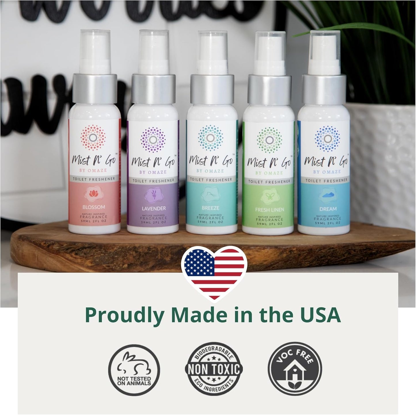 Mist N’ Go by Omaze Travel Bathroom Spray for Toilet Spray Odor Eliminator - Travel Toilet Spray for Bathroom Air Freshener Spray for Bathroom Deodorizer - Blossom Regular Size (2oz x3)
