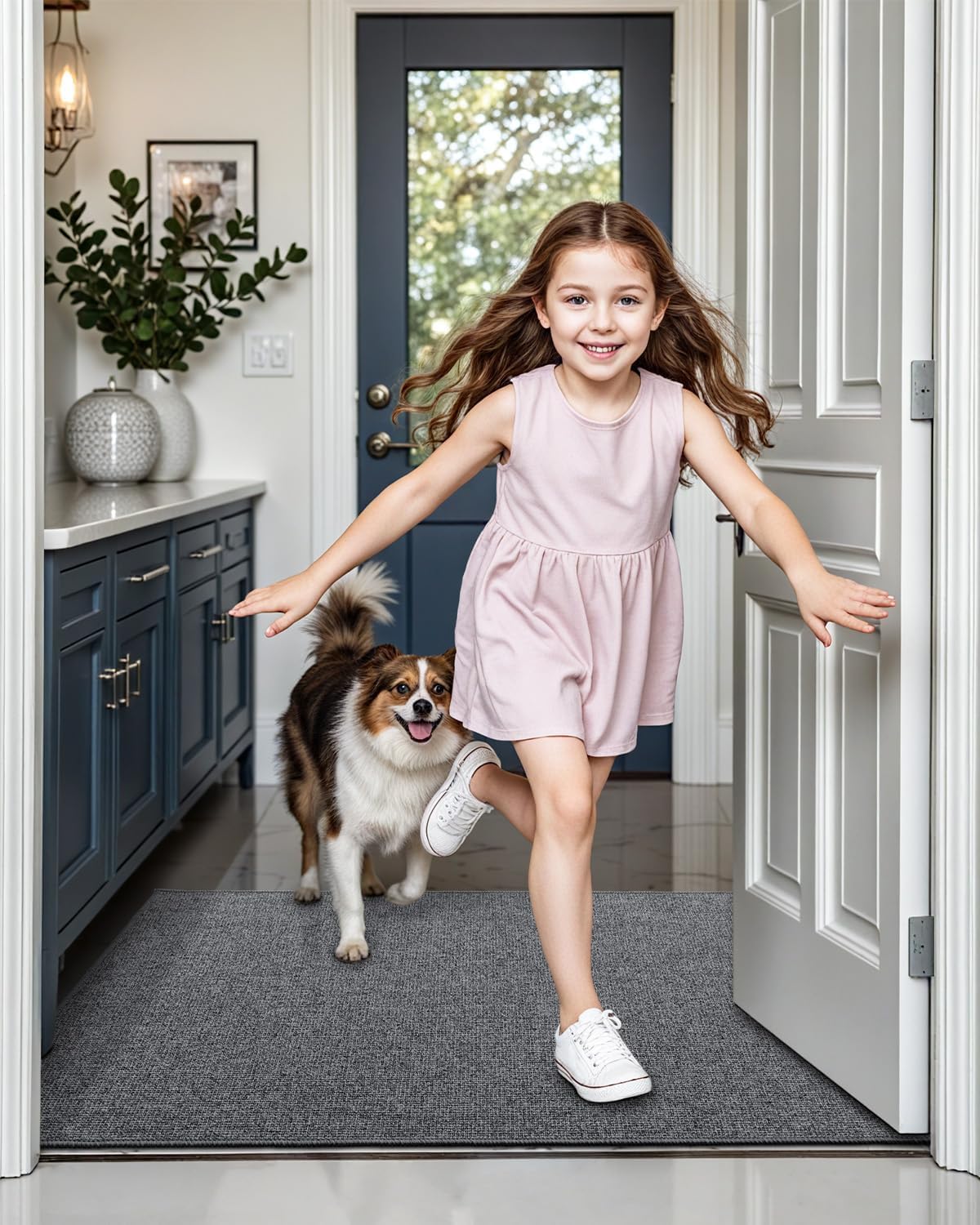 LUMI Indoor Door Mat 36"x56", Ultra Thin Low Profile Non-Slip Doormat for Home Entrance, Absorbent & Stain-Resistant Welcome Mats, Washable Entryway Mat for Front Door, Patio, Porch, Grey