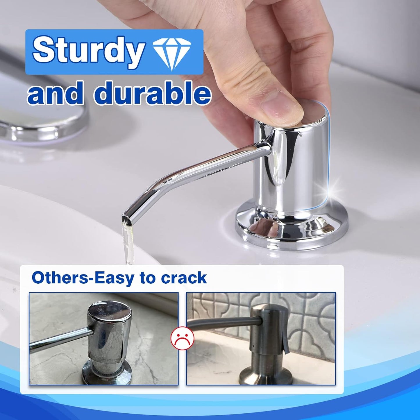 Chrome Soap Dispenser for Kitchen Sink, WEWE Kitchen Sink Soap Dispenser Built in for Counter Top Refillable Under Sink in Sink Soap Dispenser Stainless Steel Polished Chrome