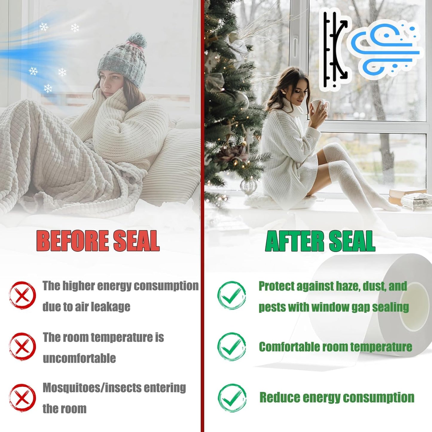 Window Weather Sealing Tape 3 in x 105 FT Weather Stripping Weatherproof Draft Stopper Clear Window Insulation Tape for Doors Windows Garages RVs Energy Saving Kit (3 in X 105 FEET)