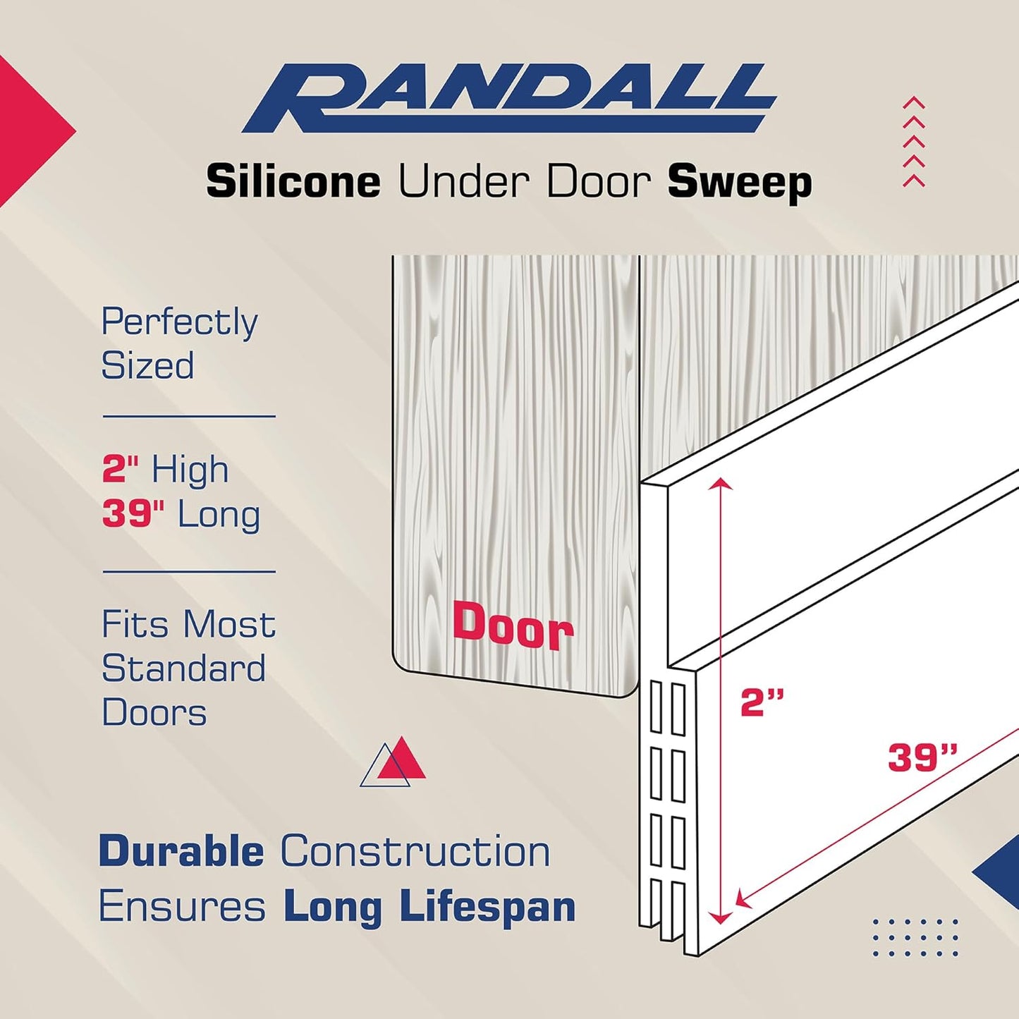 Adhesive Backed Door Draft Stopper – Silicone Under Door Sweep for Interior & Exterior Doors, Noise & Air Insulation, Self Stick Weather Stripping Door Seal, 2" W x 39" L (Black) by Randall Mfg