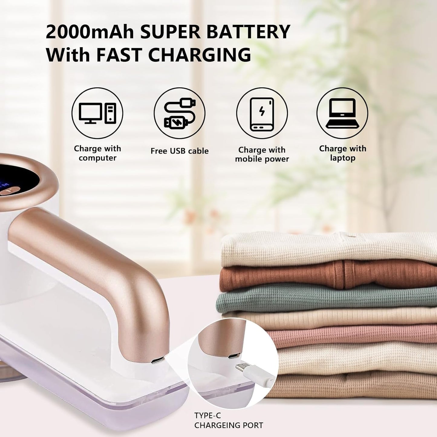 iRUNTEK Rechargeable Fabric Shaver, Electric Commercial Lint Remover with LED Display & Big Trash Box, 3-Speeds for Removing Fuzz and Pill from Clothes, Furniture, Sweater, Couch and Blanket, White