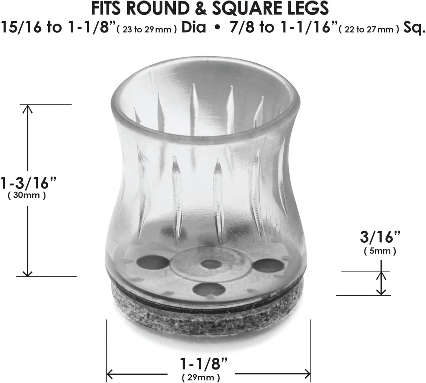 Slipstick GorillaFelt Chair Leg Floor Protectors for Hardwood Floors, Clear Sleeve Felt Pads for Furniture That Stay On, Fits Round & Square Legs, Includes 8 Premium Transparent Chair Socks, CB184
