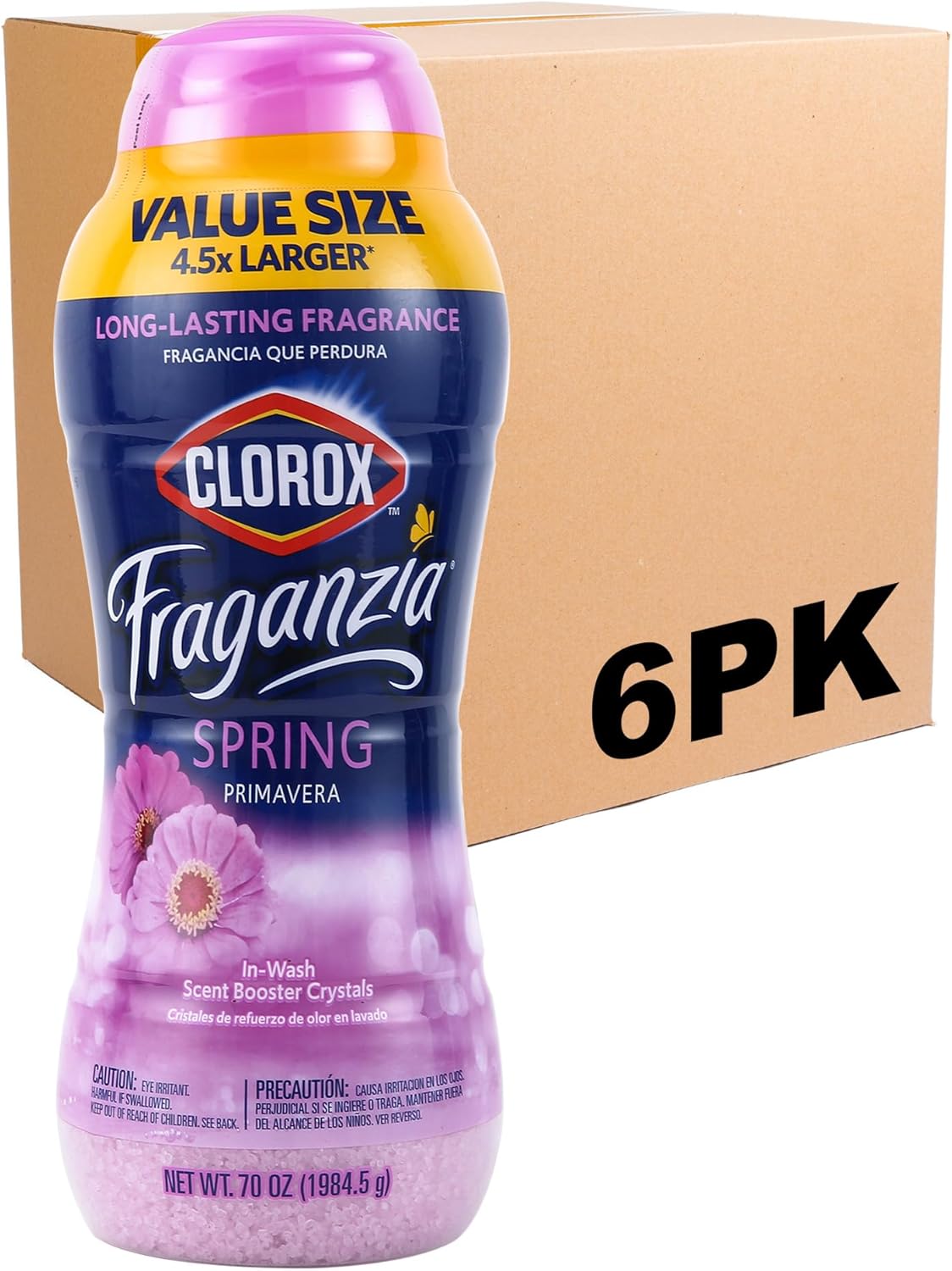 Clorox Fraganzia Laundry Scent Booster Crystals in Spring Scent - Scented In-Wash Freshener Beads for Fresh, Clean, Great Smelling Clothes and Linens, 70 Oz - 6 Pack