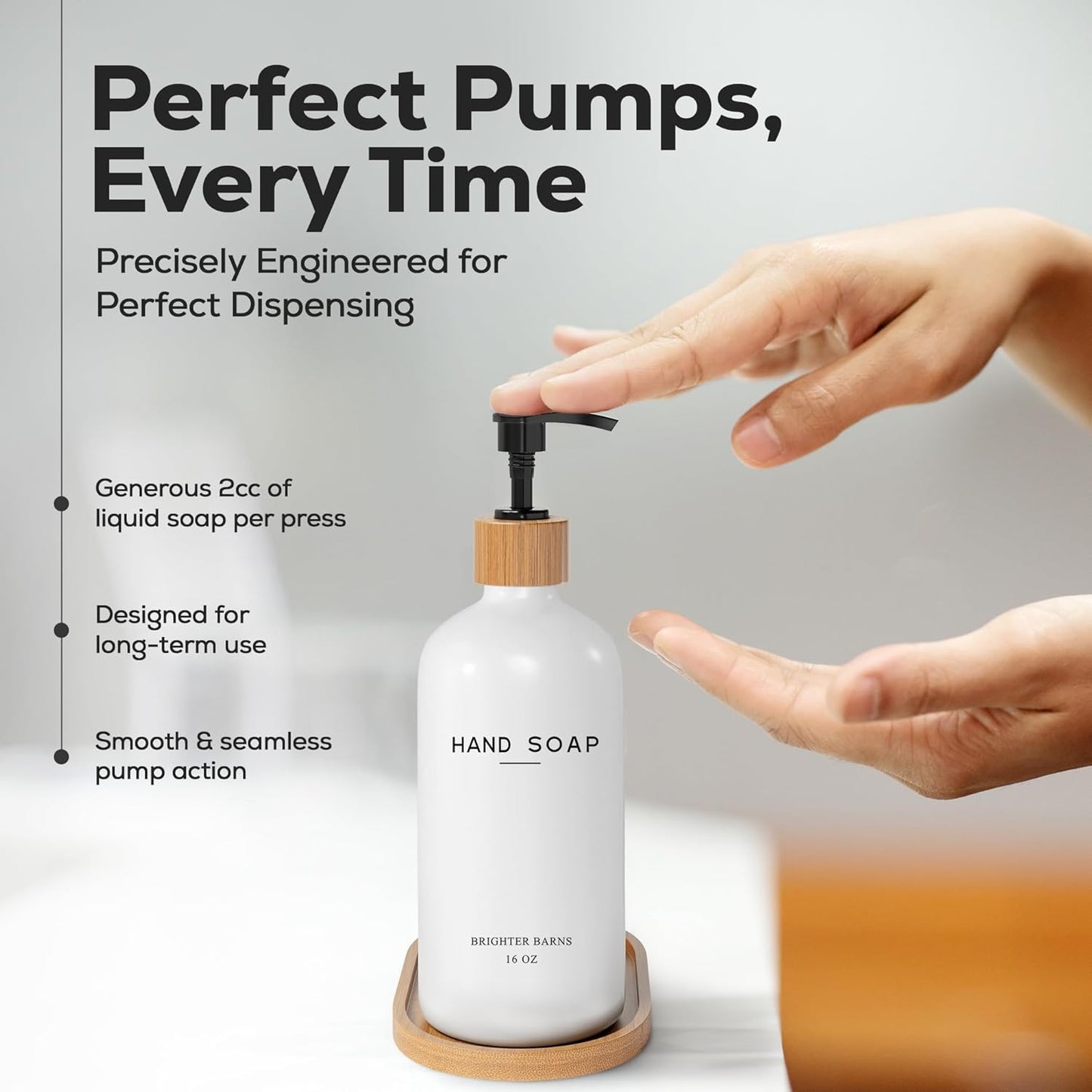 Luxury Glass Hand and Dish Soap Dispenser Set by Brighter Barns - Kitchen Soap Dispenser Set with Tray - Bamboo Pump Bottle for Kitchen Sink - Boho Home Decor, Modern Decor in Restaurant (Black/White)