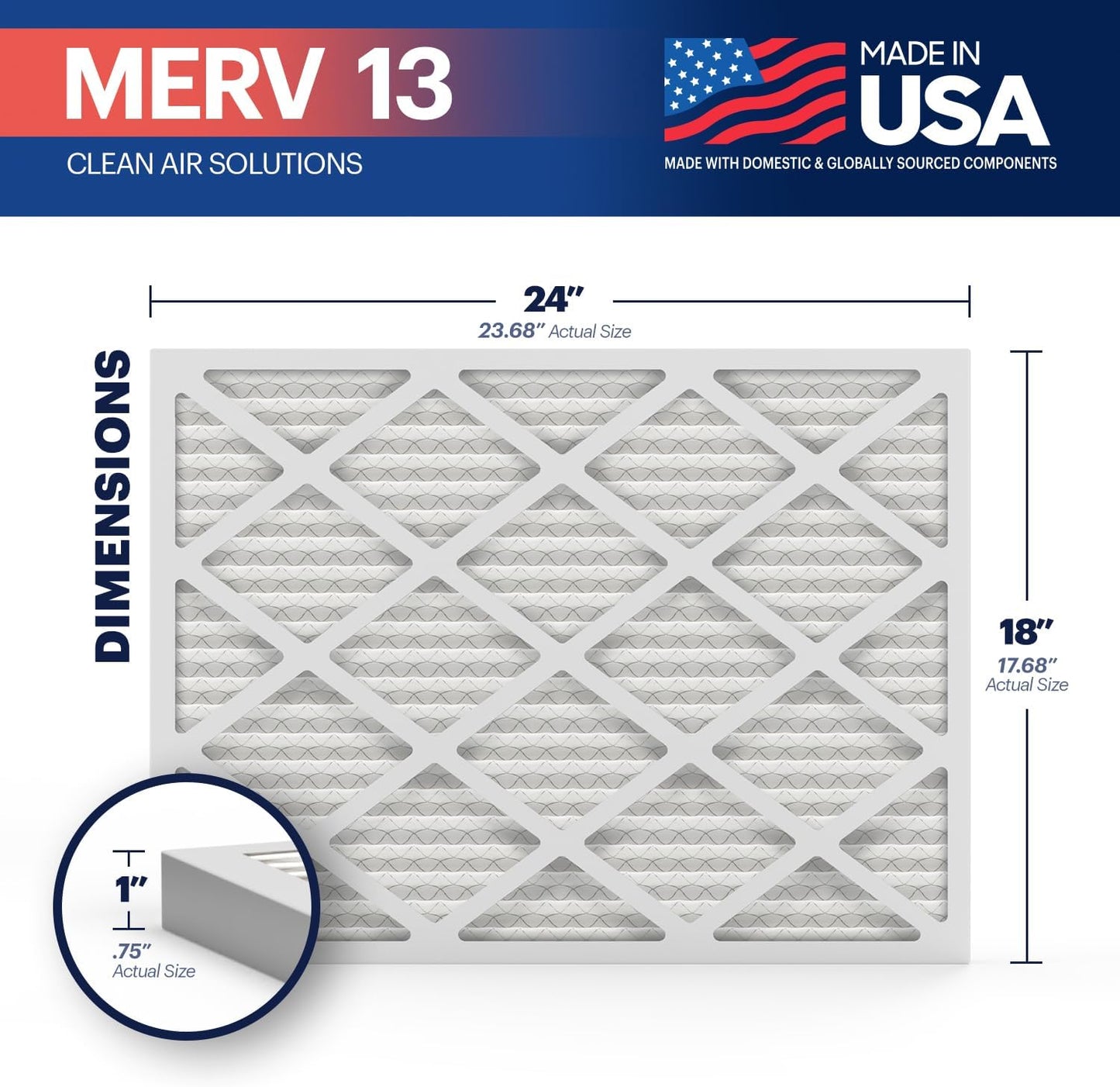 BNX TruFilter 18x24x1 Air Filter MERV 13 (6-Pack) - MADE IN USA - Electrostatic Pleated Air Conditioner HVAC AC Furnace Filters for Allergies, Pollen, Mold, Bacteria, Smoke, Allergen, MPR 1900 FPR 10