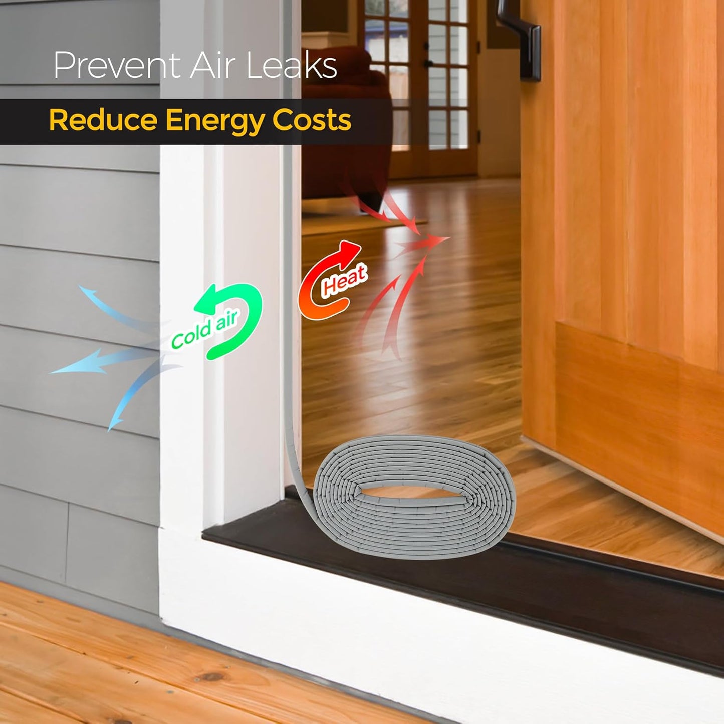 Weather Stripping Door Seal Strip Soundproof Q Foam Tape, Exterior Door Insulation Strip for Large Gap, Easy to Install(Grey, 28FT)