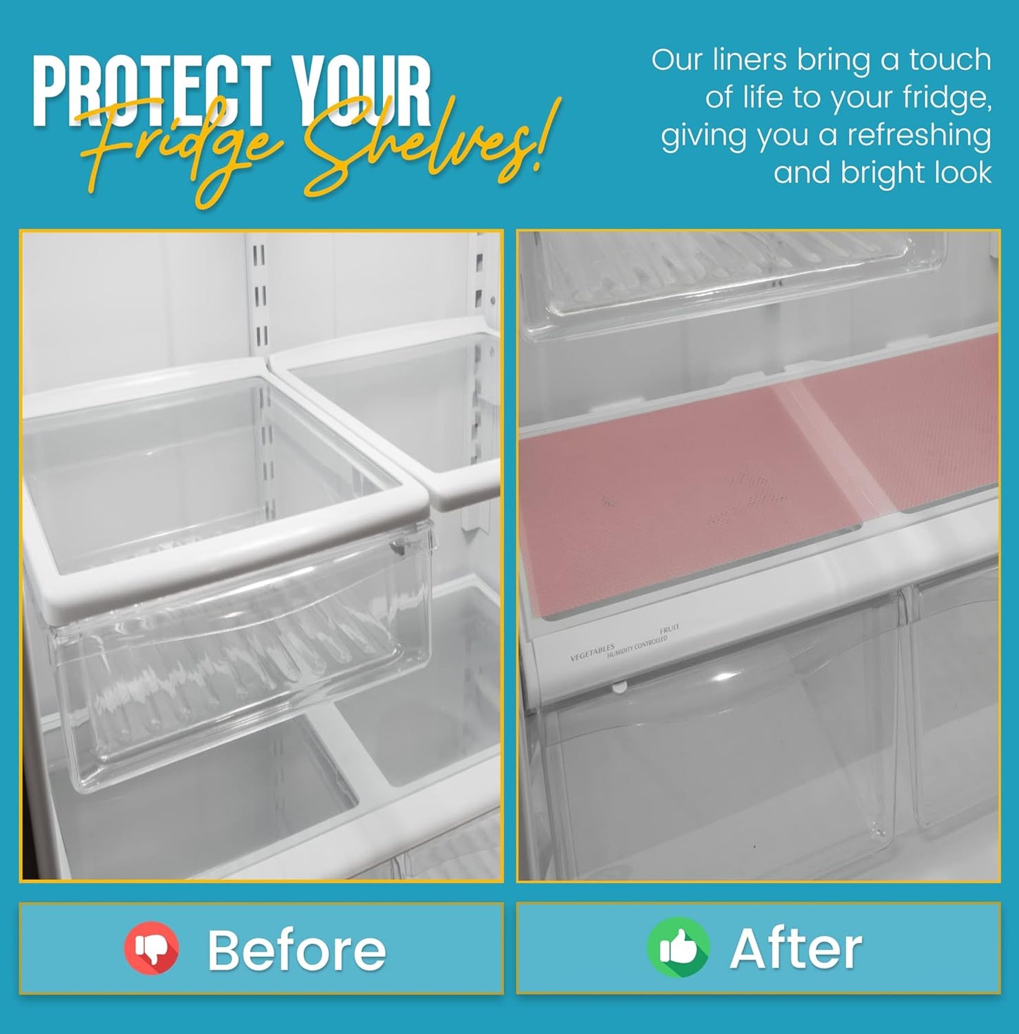 Refrigerator Liners for Shelves (12 Pack) by Linda’s Essentials - Non-Adhesive Shelf or Drawer Liner, BPA-Free Fridge Mats for Kitchen & Cabinets, Easy to Clean, Ideal Household Essentials (Pink)