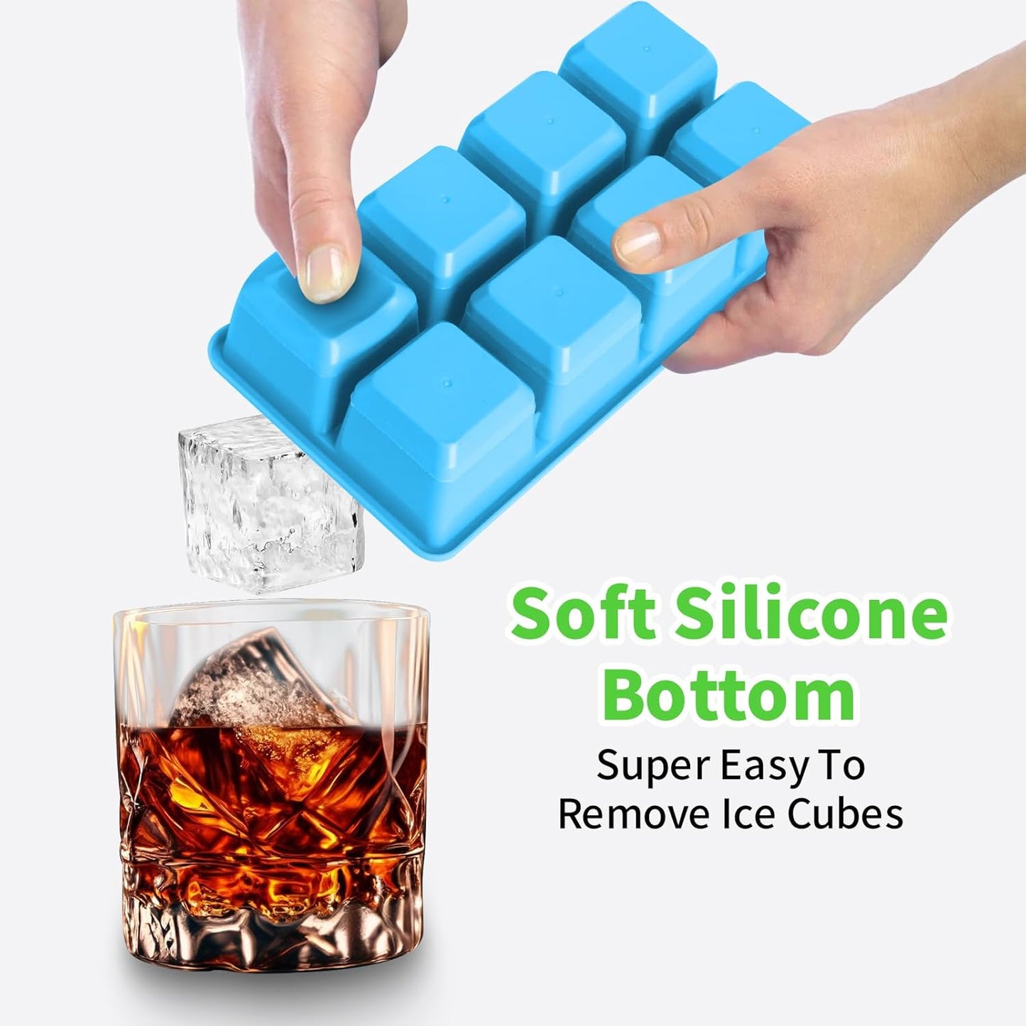 Large Ice Cube Trays, JRISBO 2 Pack Reusable Silicone Ice Cube Molds with Lid for Freezer, Easy Release 16 Big Square Ice Trays for Whisky Cocktails