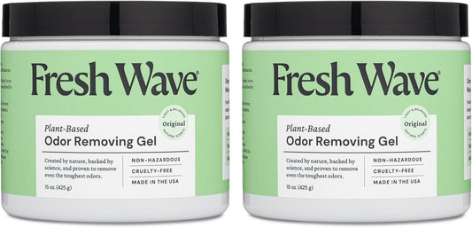 Fresh Wave Odor Removing Gel, 15 oz., Pack of 2 - Odor Absorbers for Home, Safer Odor Relief, Natural Plant-Based Odor Eliminator, Every 15 oz. lasts 30-60 Days, For Cooking, Trash & Pets