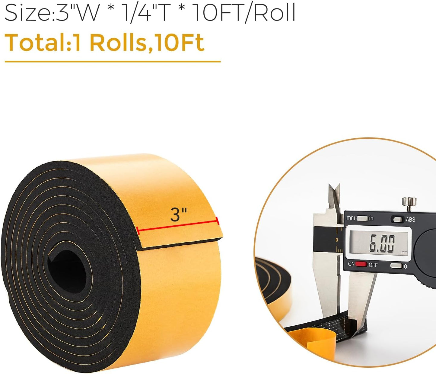 10 Feet Weather Stripping Door Seal, 3" Wide X 1/4" Thick Door Seal Strip High Density Foam Tape Adhesive Strip for Door Soundproofing,Window Insulation (3" x 1/4" x 10FT, Black)