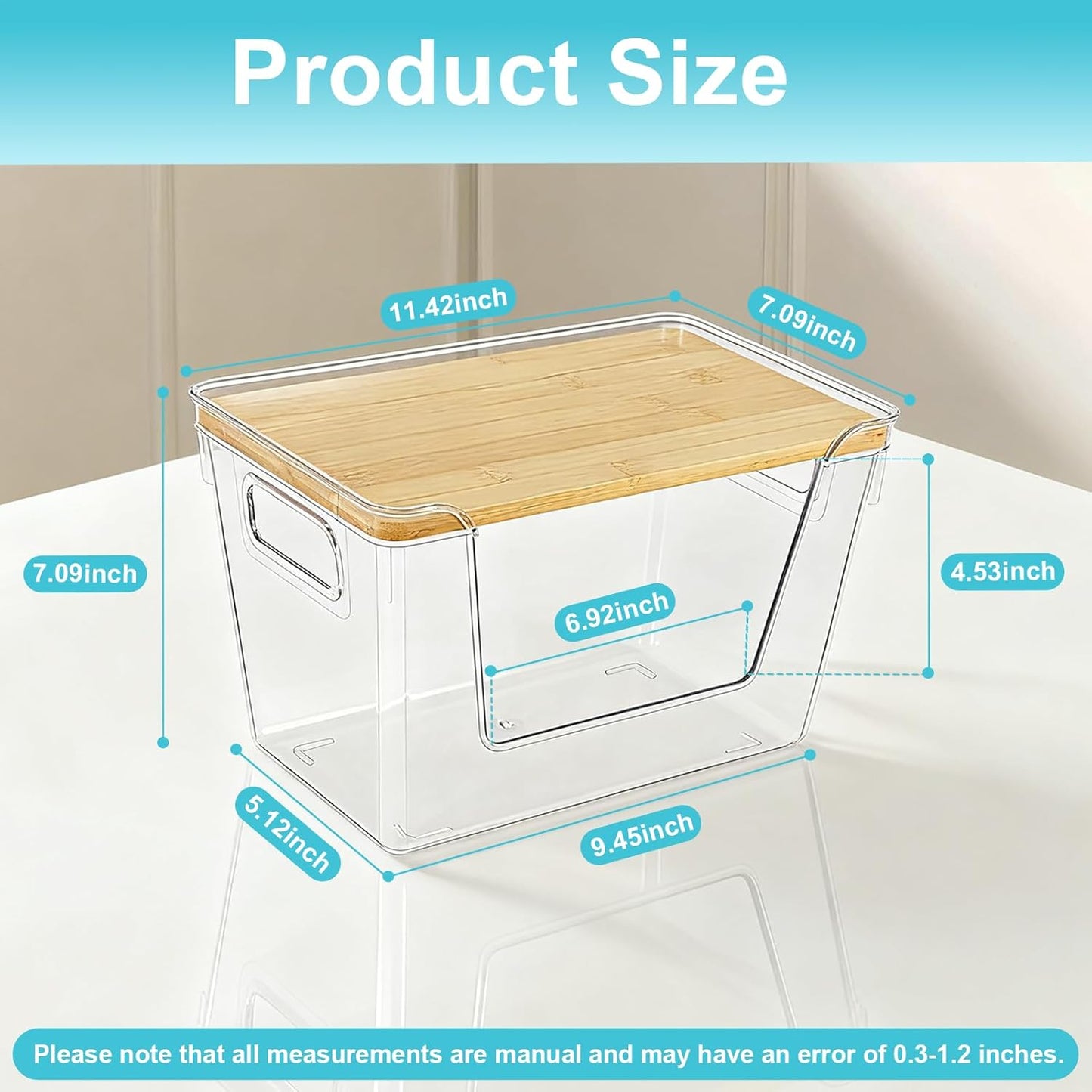 Stackable Trash Bag Dispenser with Bamboo Lid 2 Pack Clear Plastic Garbage Bag Holder, Potato Onion Storage, Kitchen Organizer for Countertop, Under Sink, Pantry