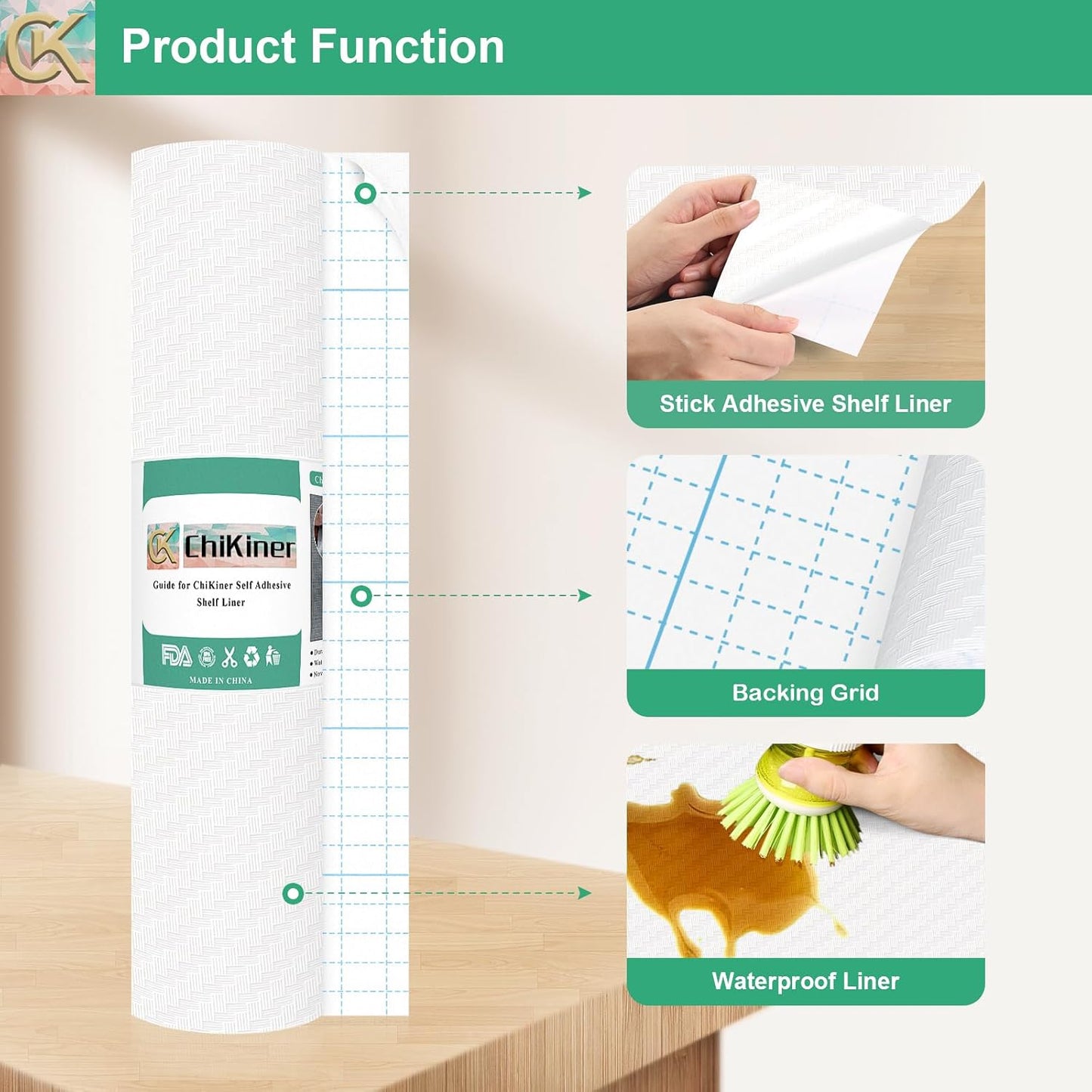 Self-Adhesive Shelf Liner Kitchen Liner, Waterproof Backed Paper Easy Peel and Stick Contact Liner Without Residue for Decor Your Desk Surface, Kitchen Countertops (White, 35.4 x 118.1 inches)