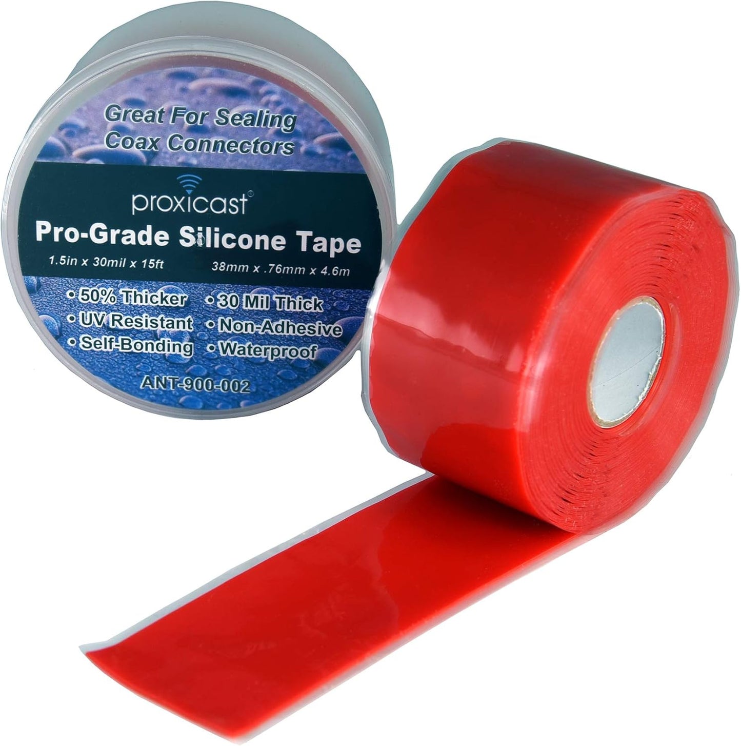 Proxicast Pro-Grade Extra Strong 30mil Weatherproof Self-Fusing Silicone Rubber Sealing Tape for Outdoor Antenna Coax & Electrical Cables, Hose/Pipe Leaks & Emergency Repairs (1.5" x 15' roll) - Red