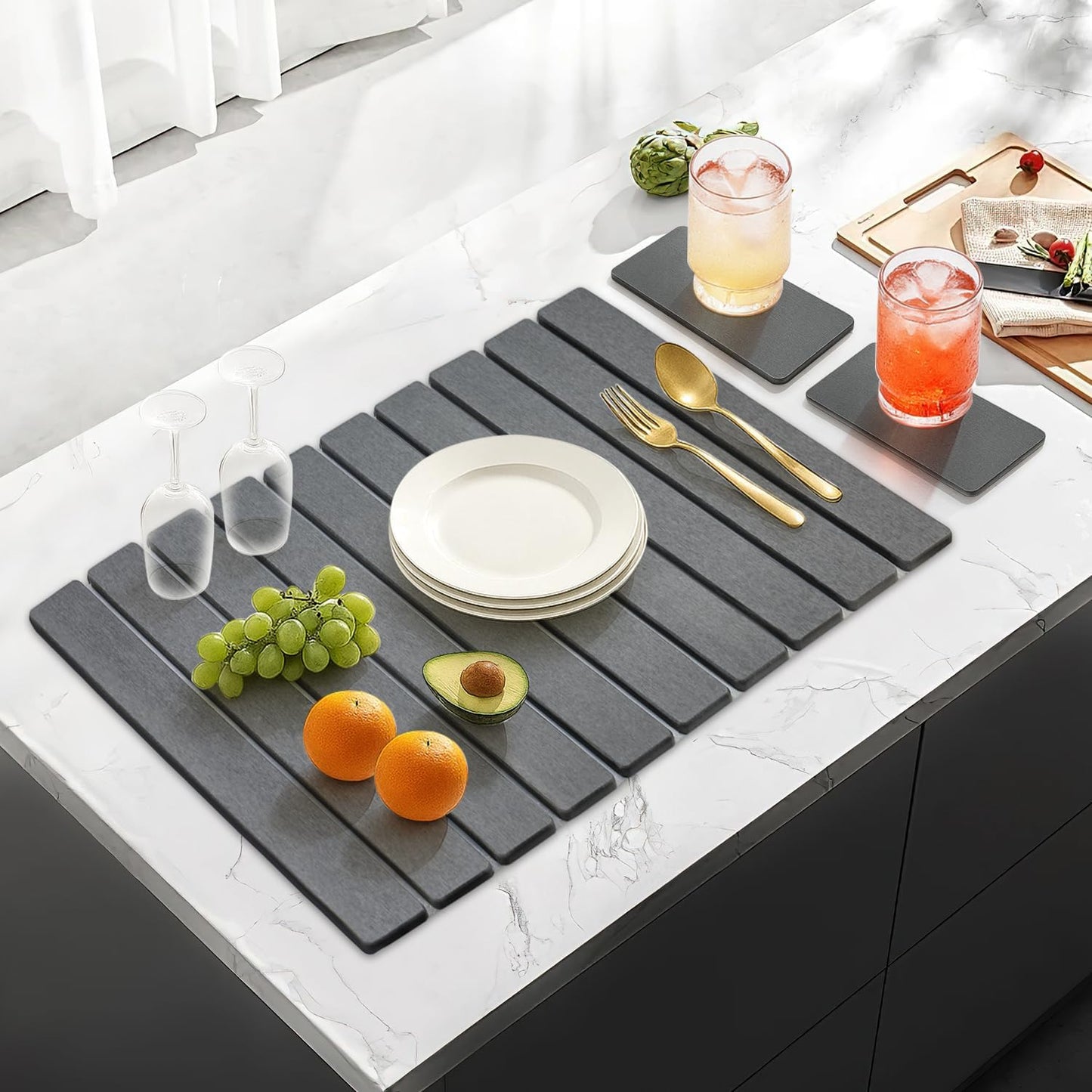 3 Pcs Large Stone Drying Mats for Kitchen Counter Diatomaceous Earth Dish Fast Dry Stone Sink Mat Dish Drying Matt Pad Water Absorbing Bathroom Trays Kitchen Countertop Diatomite Dish Draining Mat