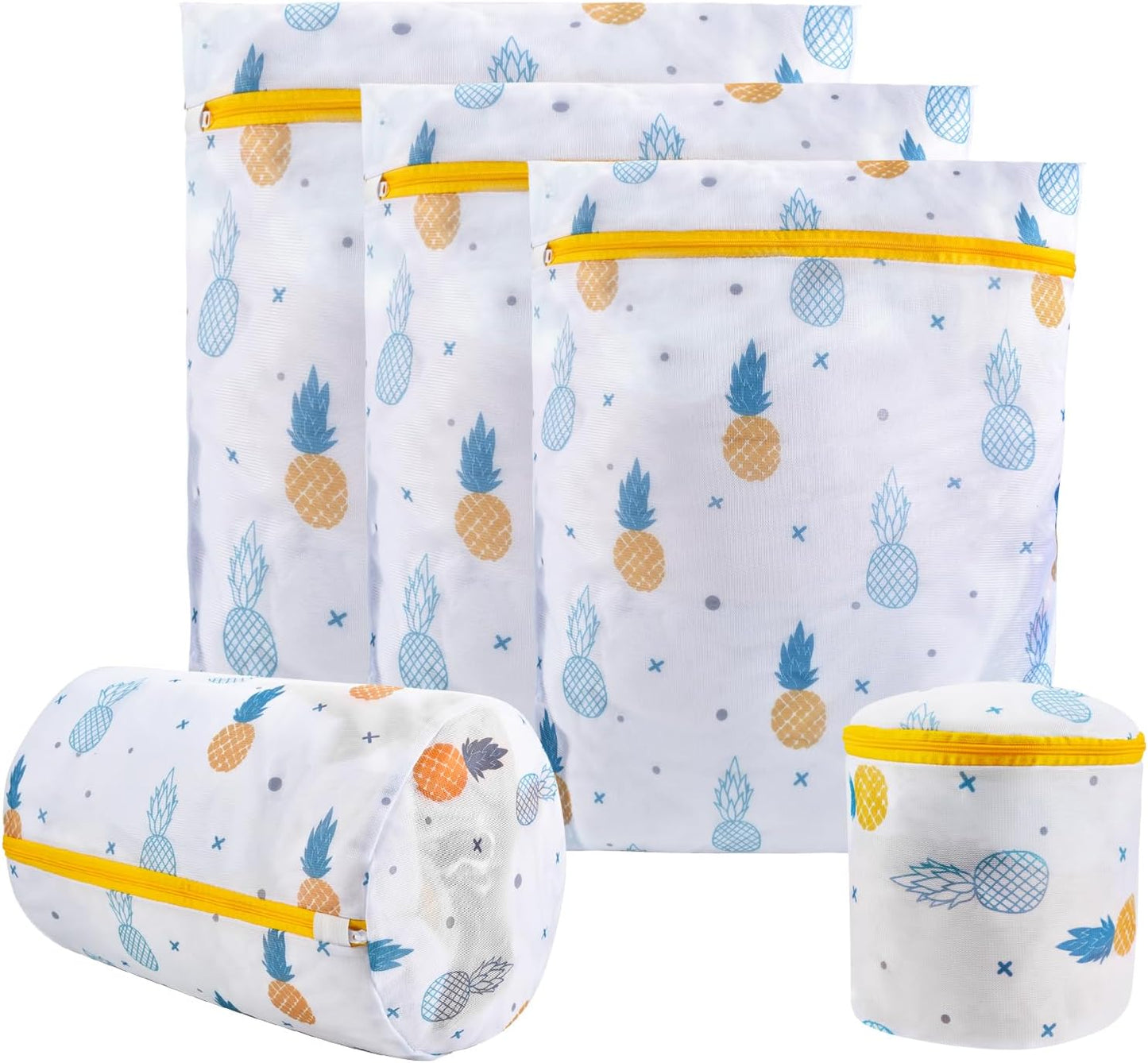 Mesh Laundry Bag, Durable Laundry Bags with Premium Zipper, 5-Piece Washing Machine Wash Bags for Delicates Blouse, Hosiery, Baby Clothes, Travel Organization Bag (Pineapple)