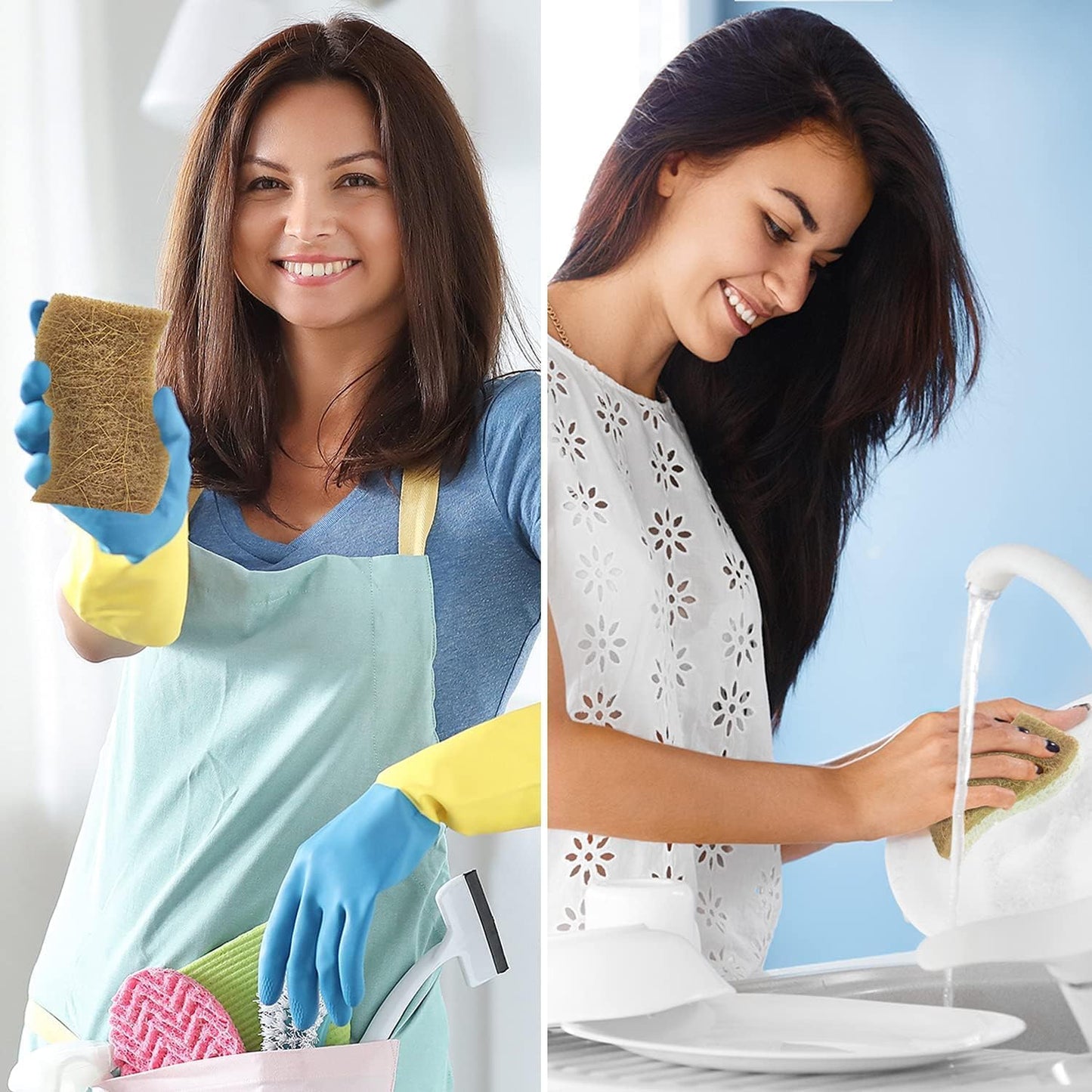 Biodegradable Natural Kitchen Sponge - Compostable Cellulose and Coconut Walnut Scrubber Sponge (24 Pack)