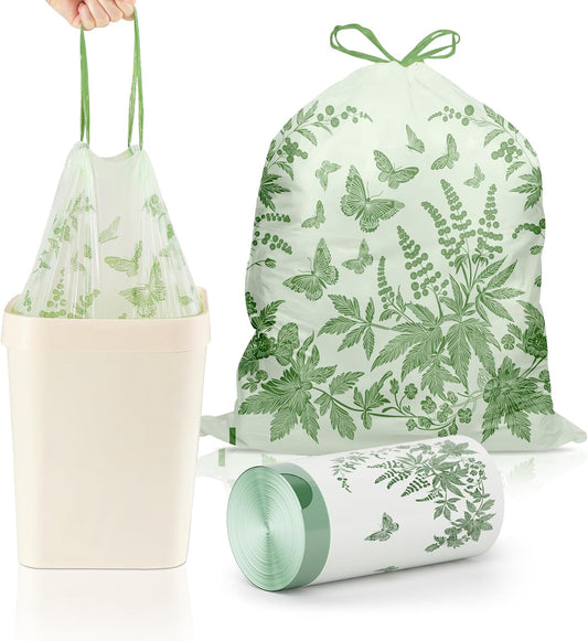 VOK 8 Gallon Trash Bags with Butterfly Printed & Sweet Wormwood Scent, Drawstring Medium Garbage Bags, Tear-Resistant & Fragrant Trash Can Liners, Trash Bags 8 Gallon for Home/Office, 25 Counts