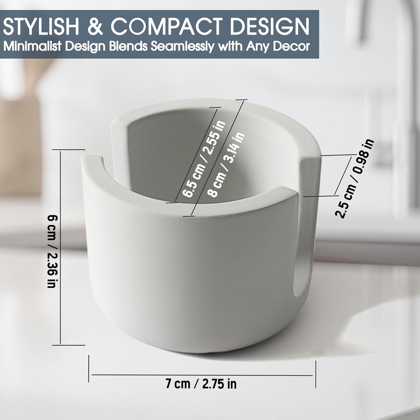 MOPHONICHOME Sponge Holder, Stone Sponge Holder for Kitchen Sink - Diatomite Kitchen Sink Caddy, Quick Dry, Super Absorbent, Modern Design, Grey