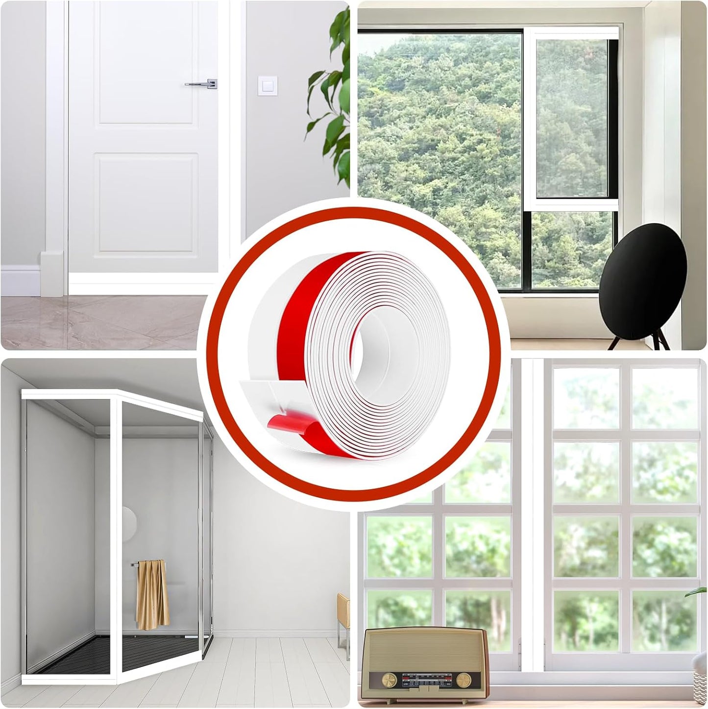 Weather Stripping Self Adhesive Door Draft Stopper Flexible Shower Door Bottom Seal Silicone Seal Strip for Sliding Glass Windows Side Gaps (White, 2 Inch Wide x 20 Feet Long)