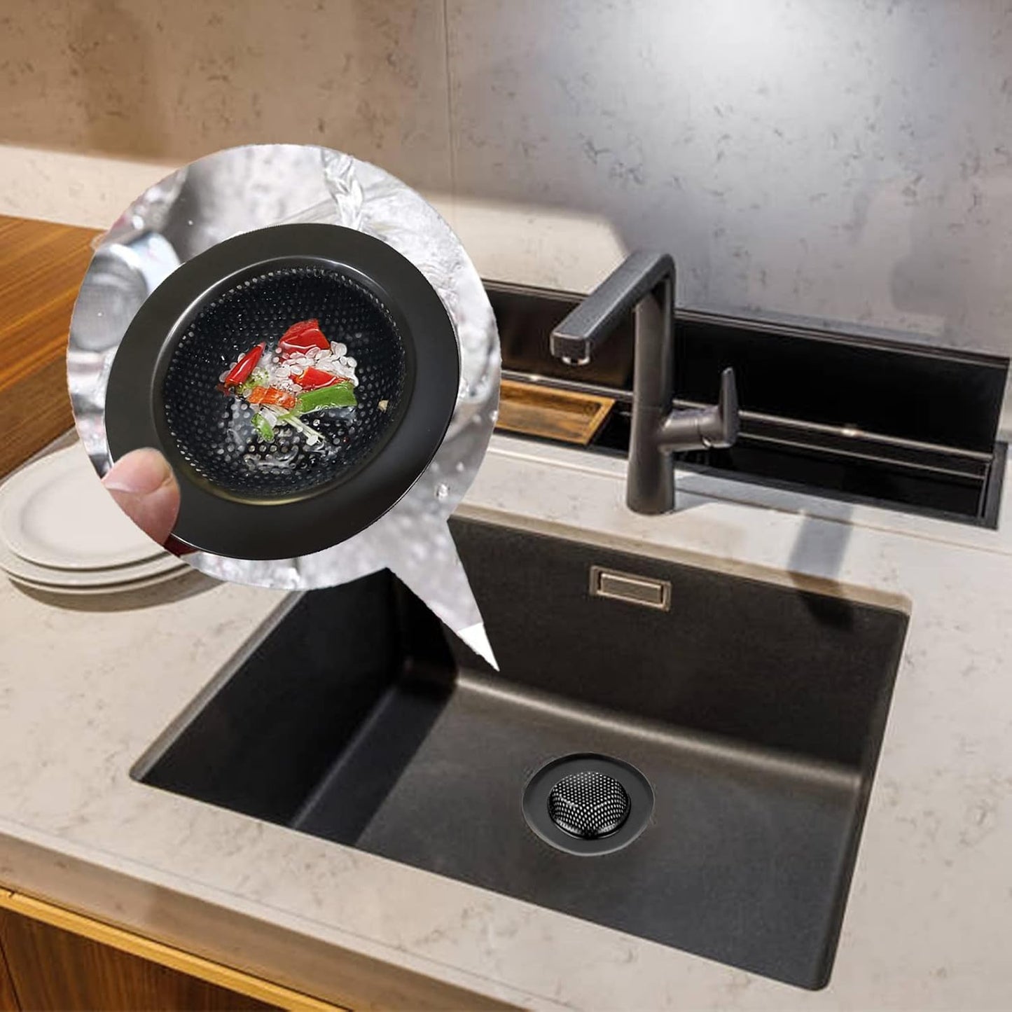 2 Pcs Black Stainless Steel Mesh Sink Drain Strainer, 3.54" Top/2.16" Kitchen Filter Trap Basket,Large Food Catch for Bathroom Bathtub Wash basin Floor drain balcony RV Drain Hole Electroplated Coatin