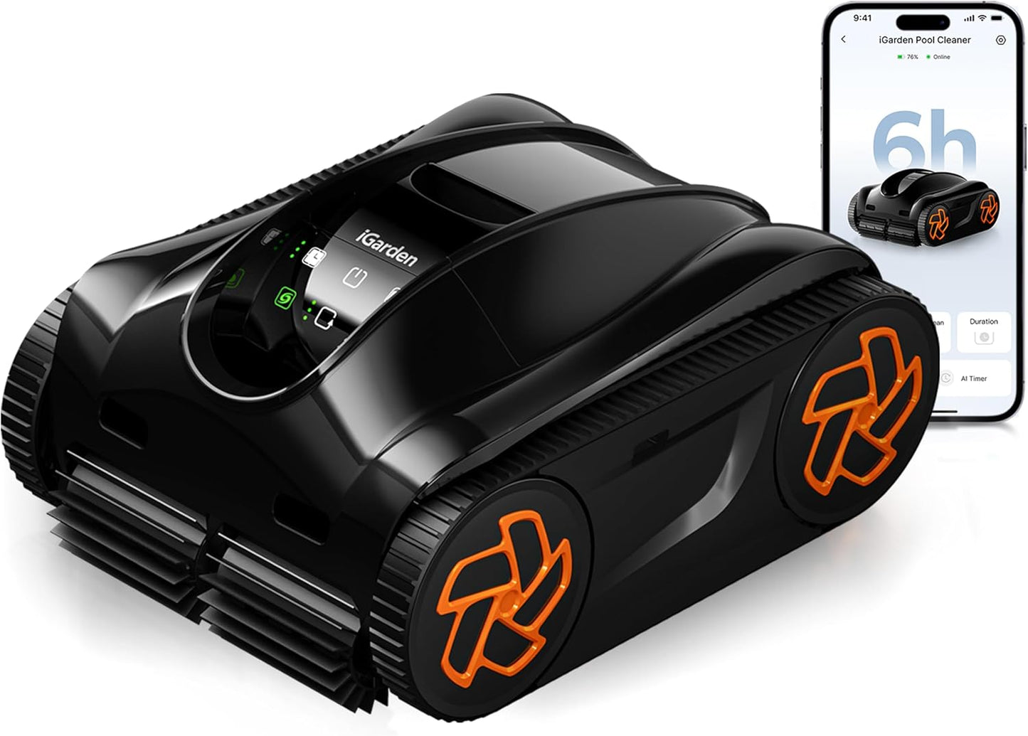 (2025 Upgrade) iGarden Pool Cleaner K60, 6H Cordless Robotic Pool Vacuum for Inground & Above Ground Pools, AI Timer, Smart Navigation, Floor, Walls&Waterline Scrubber, Touchscreen, Auto-Parking