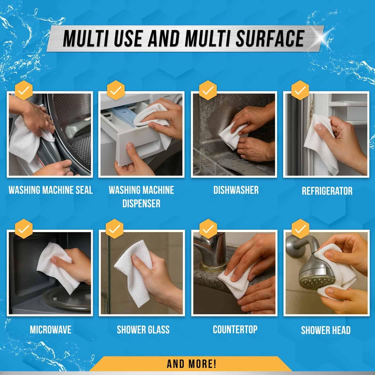 ACTIVE Home Appliance Surface Cleaner Wipes Heavy Duty Wipe for Cleaning Washing Machine, Dryer Stainless Steel Refrigerator, Glass Cooktop, Microwave, Dishwasher, Counter, Tile - 24 Large Wipes