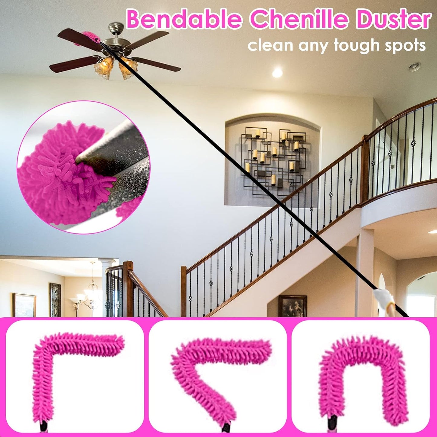 15 Foot Dusters for Cleaning, Duster with Extension Pole 7-15ft, Microfiber Feather Duster Used for Cleaning Ceiling Fan, High Window, Blinds, Shutters, Sofa, Cobweb Duster for Home (12 PCS)