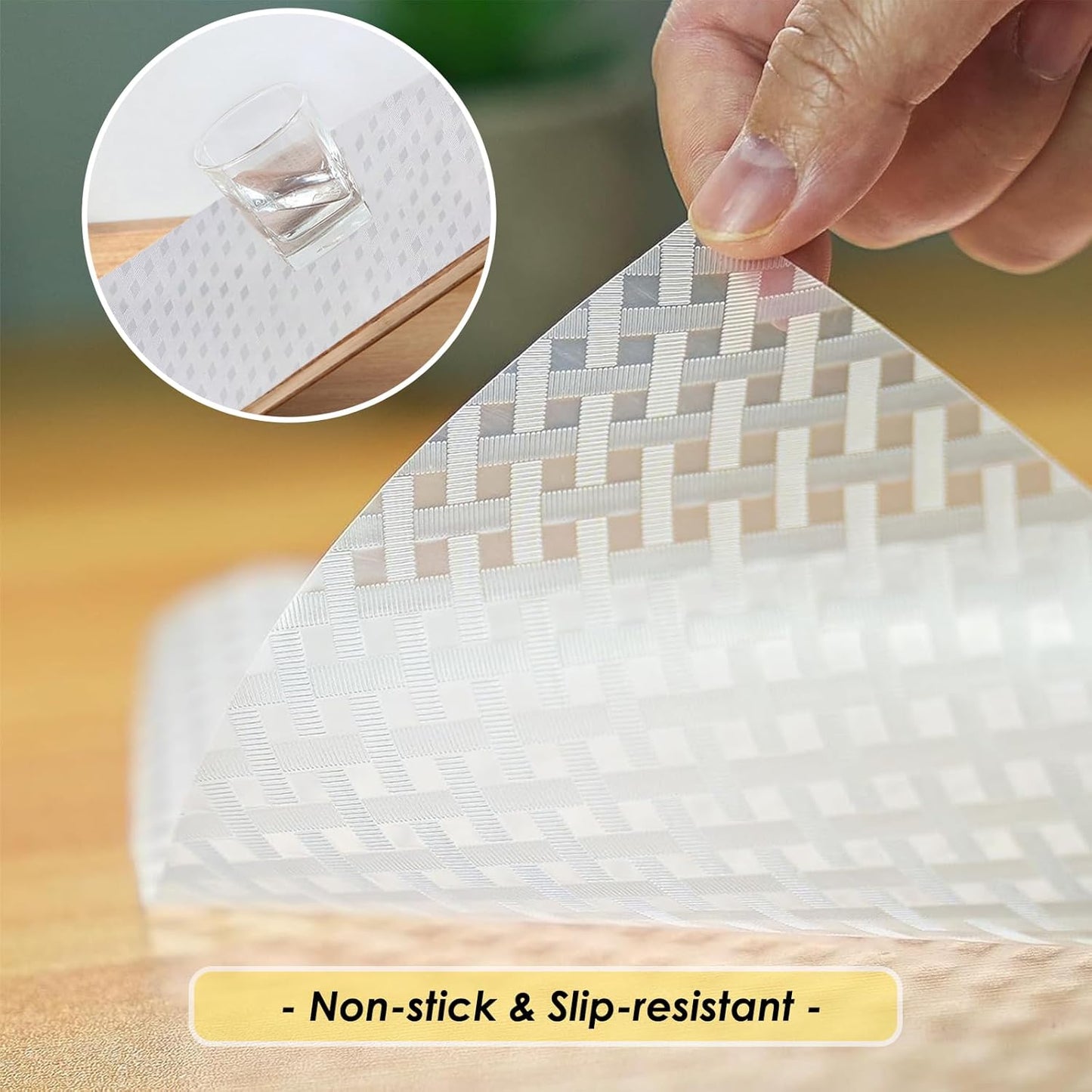 Shelf Liners for Kitchen Cabinets and Drawers, Non-Adhesive and Anti-Slip, Waterproof and Easy to Clean, Durable EVA Cabinet Mat for Refrigerator, Cupboard, Table (Grey, 17.5" W x 196.8" L)