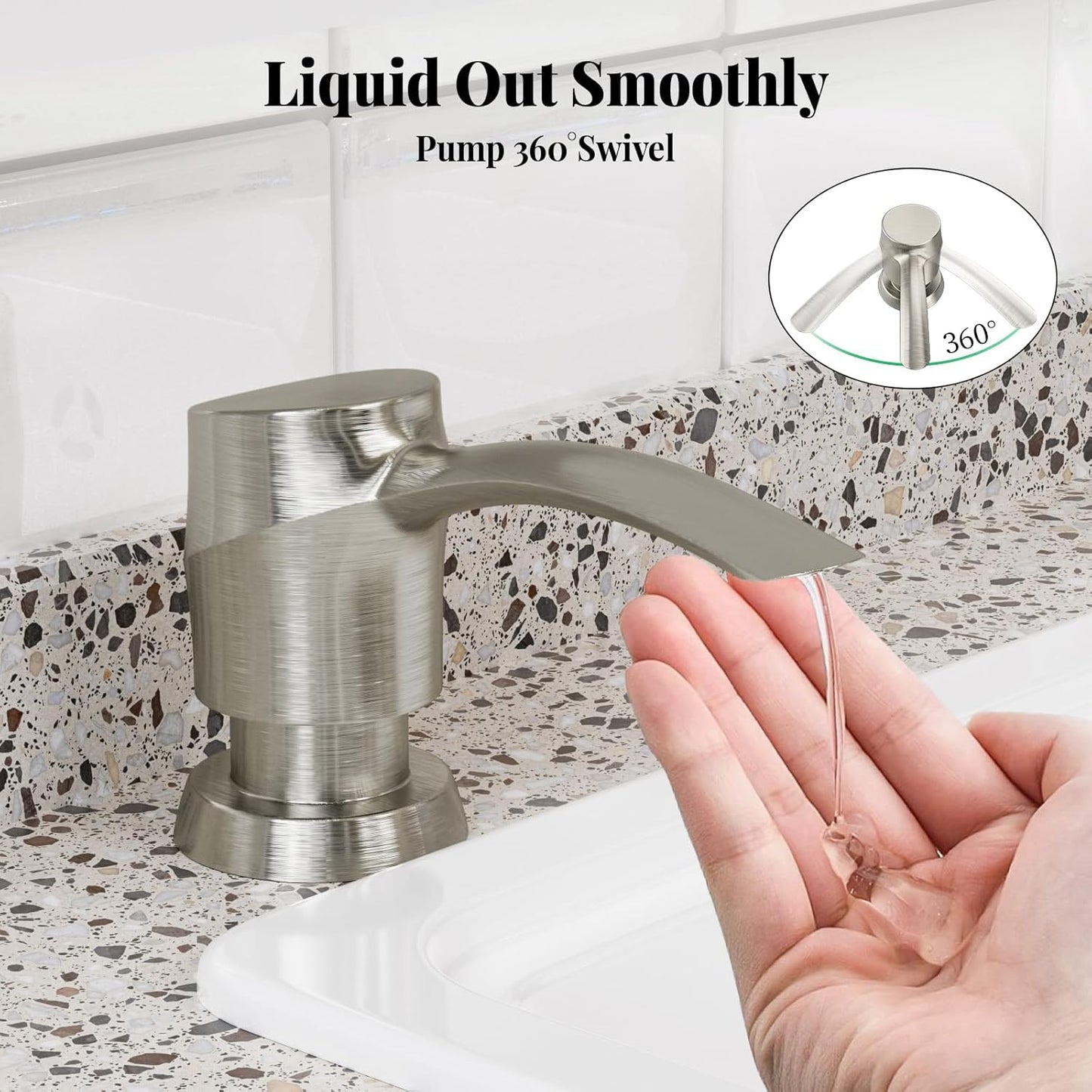 SAMODRA Kitchen Sink Soap Dispenser, Brushed Nickel Soap Dispenser,ABS Dispenser Built-in Pump Head with 11 oz PET Bottle, Refill from Top